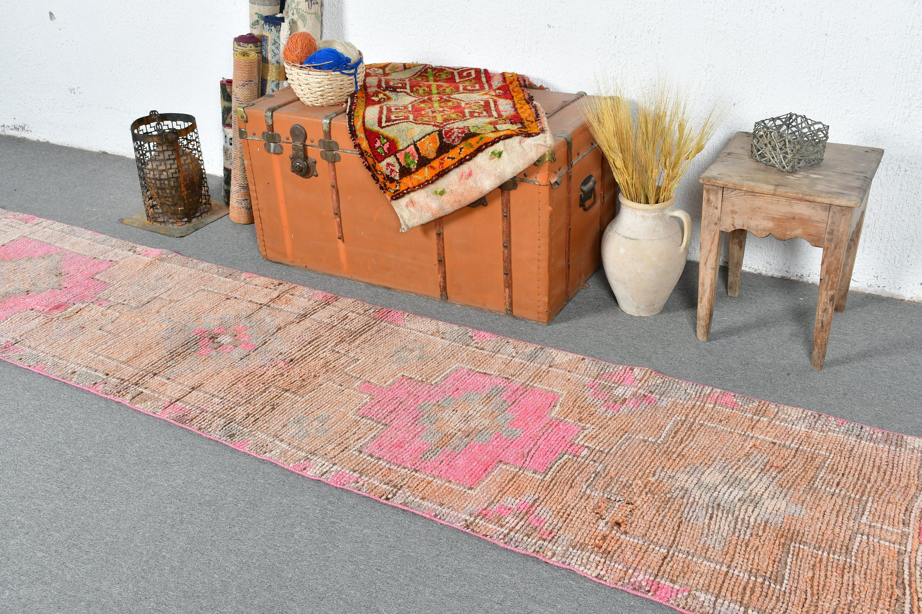 Vintage Rug, Stair Rug, Pink Oriental Rug, 2.2x10.1 ft Runner Rugs, Home Decor Rug, Rugs for Runner, Wool Rugs, Kitchen Rug, Turkish Rugs