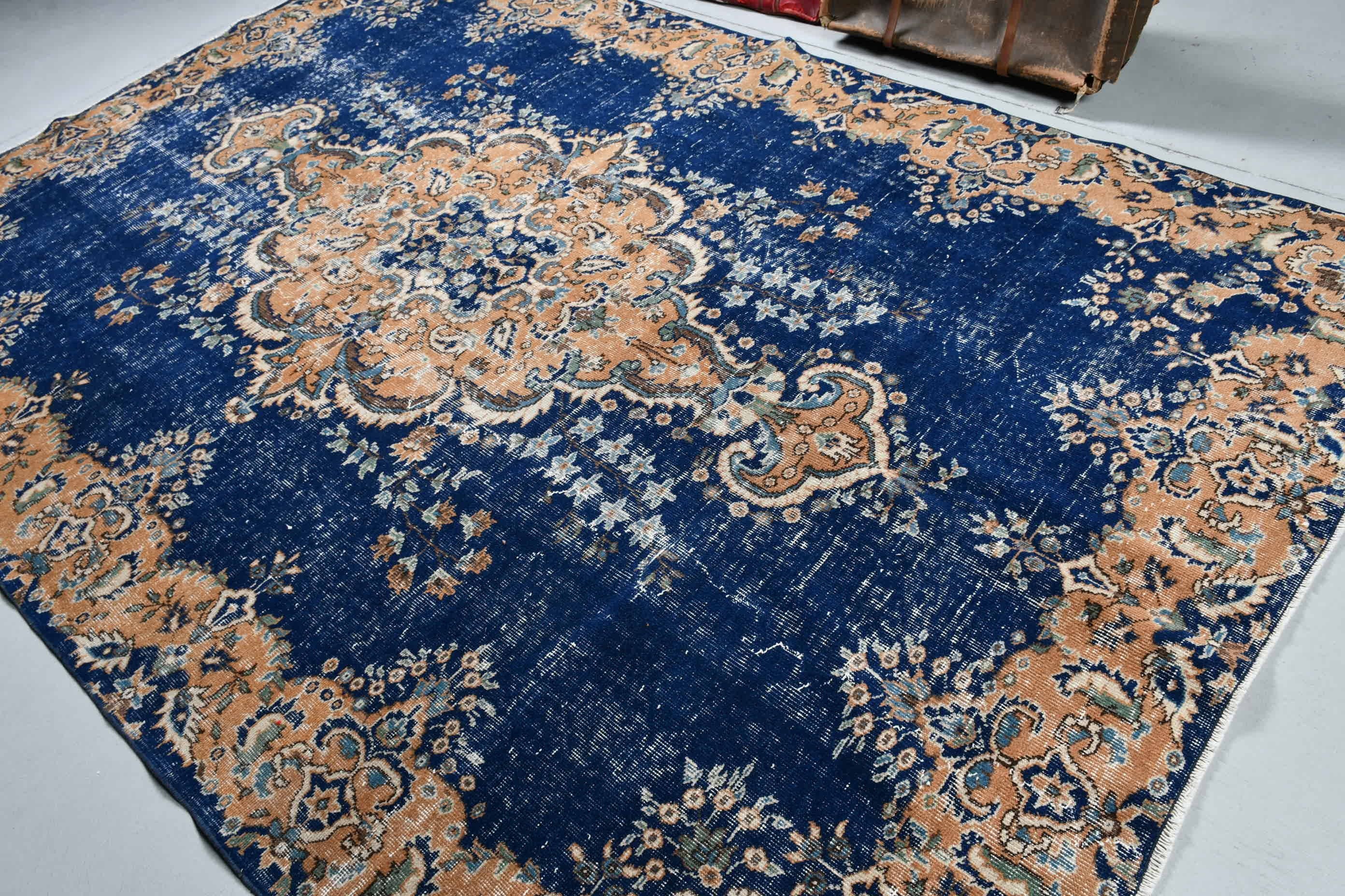 Turkish Rug, Office Rugs, Salon Rug, Anatolian Rug, Bedroom Rug, Blue Oriental Rugs, Moroccan Rugs, Vintage Rug, 6.8x10.2 ft Large Rug