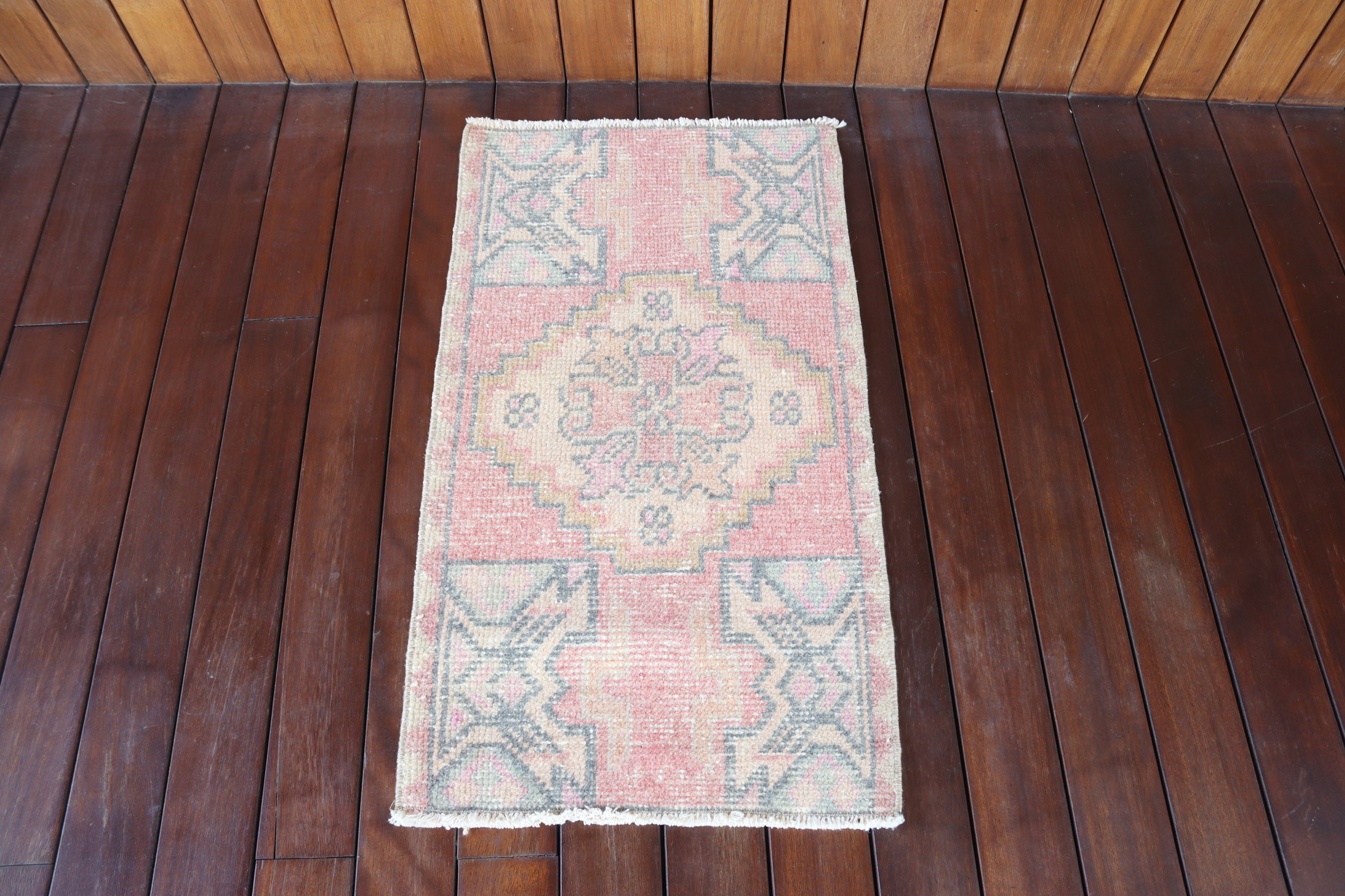 1.5x2.8 ft Küçük Halılar, Oushak Halısı, Küçük Boho Halısı, Türk Halısı, El Yapımı Halılar, Pembe Anadolu Halıları, Nötr Halı, Mutfak Halıları, Vintage Halı