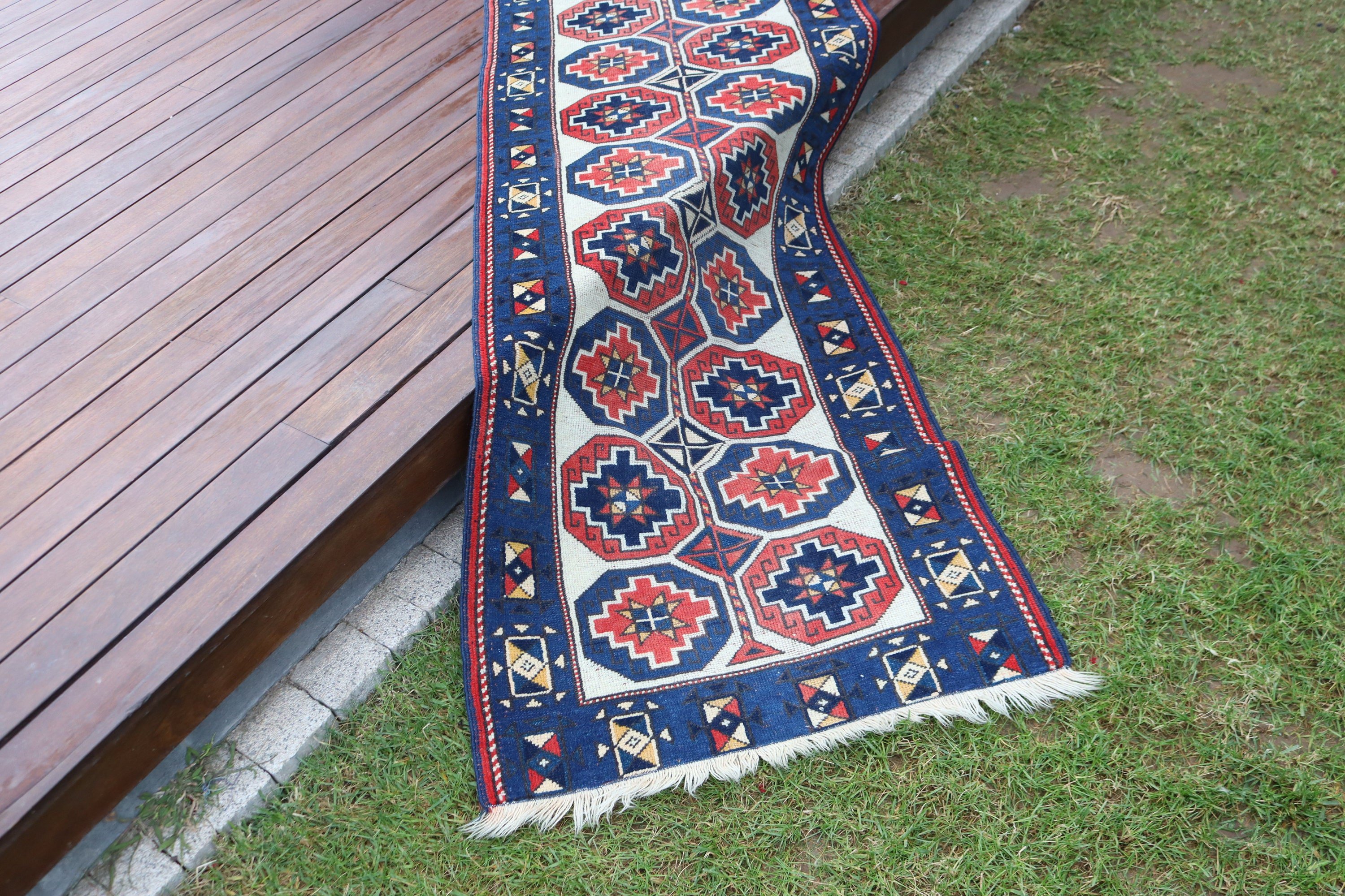 Mavi Açıklama Halısı, Türk Halısı, Boho Halısı, Koridor Halısı, Mutfak Halıları, Nötr Halı, Vintage Halı, 2.3x8.7 ft Runner Halıları, Mutfak Halıları