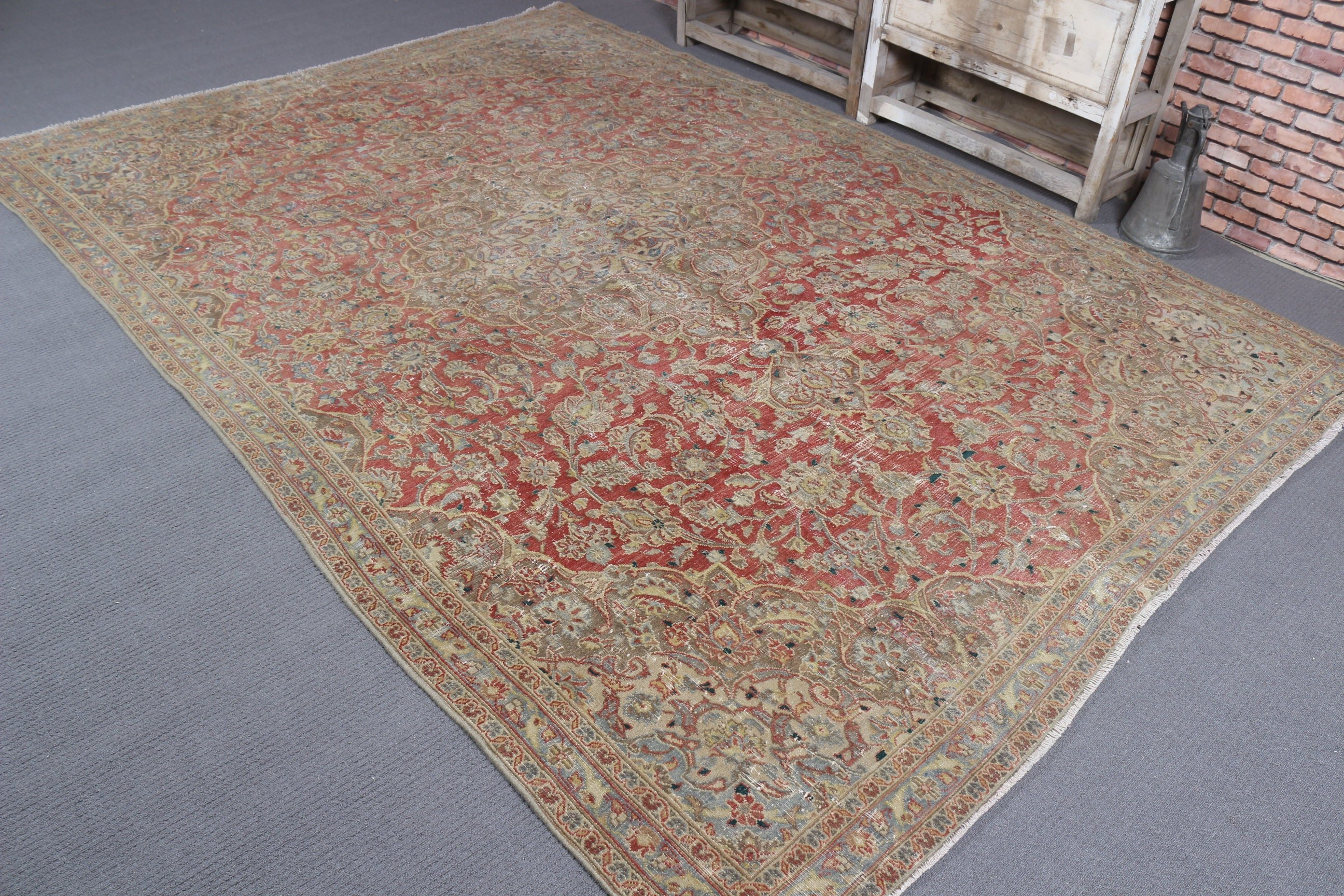 Antique Rug, Turkish Rug, Red Moroccan Rug, 6.8x9.5 ft Large Rugs, Rugs for Salon, Wool Rug, Vintage Rug, Living Room Rug, Bedroom Rug