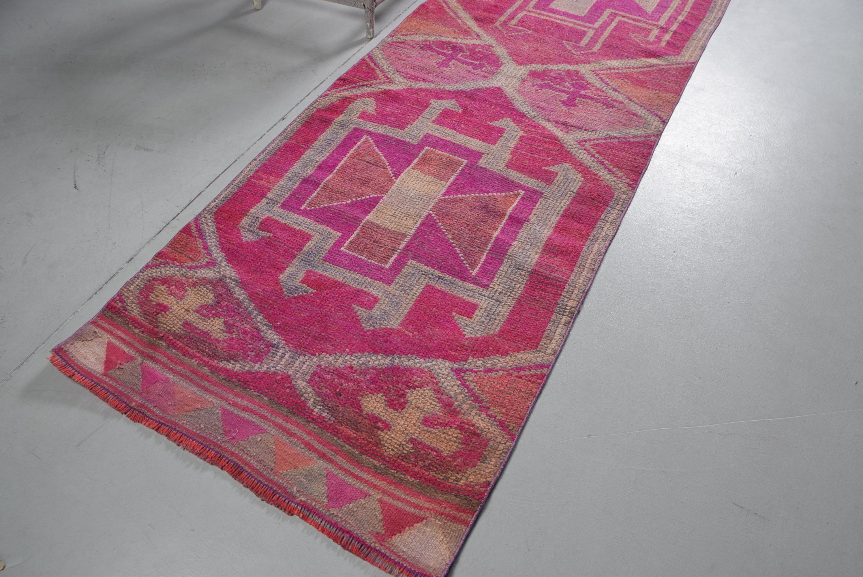 Pink Bedroom Rug, Vintage Rugs, Hallway Rug, Turkish Rug, Cute Rug, Rugs for Corridor, Kitchen Rug, 3.2x11.5 ft Runner Rug, Moroccan Rug