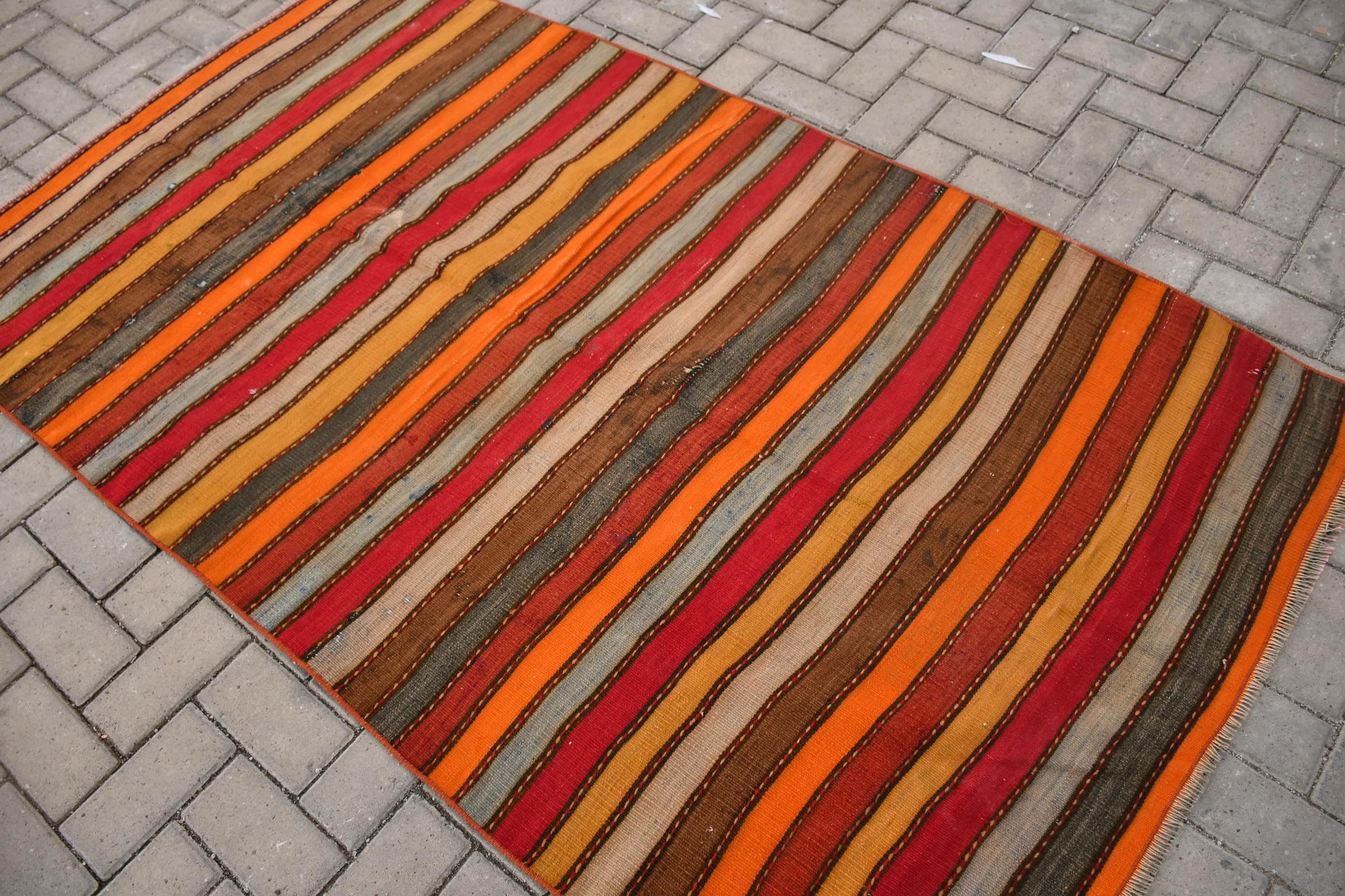 Oturma Odası Kilim, Antik Kilim, Türk Kilim, Turuncu Ev dekoru Kilim, 116x200 cm Oturma odası Kilim, Yemek odası Kilim, Mutfak Kilim