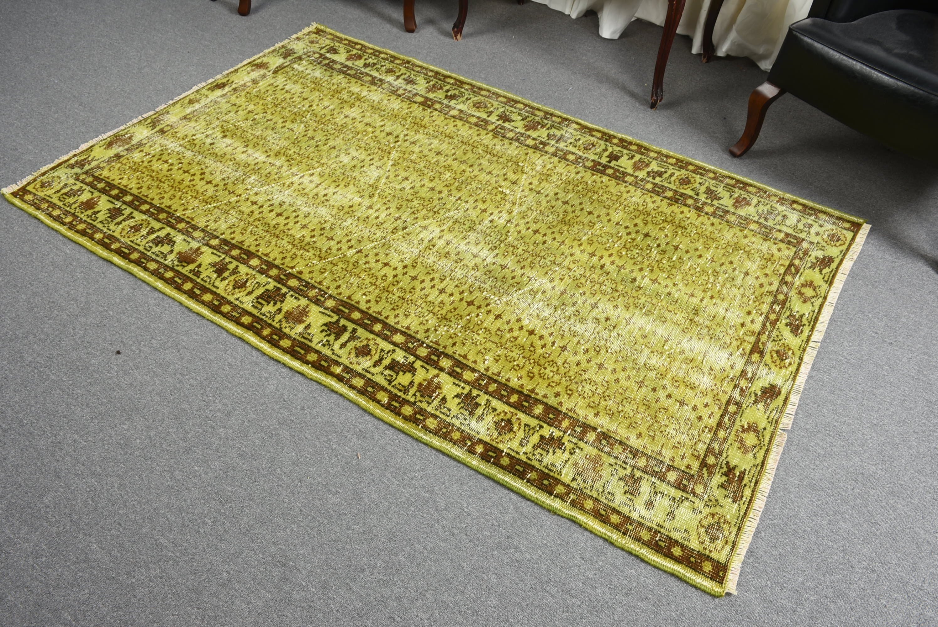 Yeşil Ev Dekor Halısı, Çocuk Odası Halıları, İç Mekan Halısı, Türk Halıları, Vintage Halı, 4.4x6.8 ft Alan Halısı, Çocuk Halısı, Antika Halı, Havalı Halı