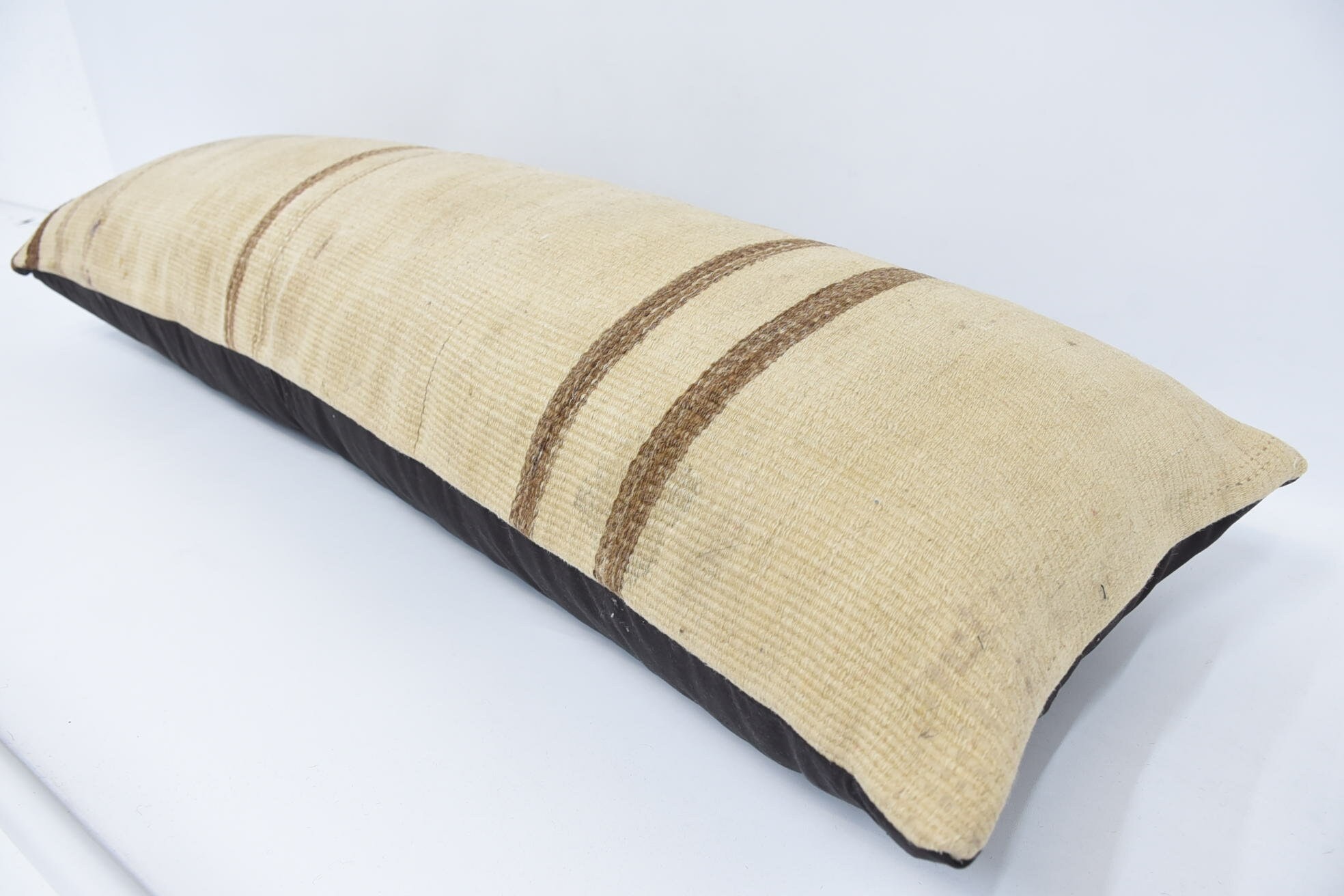 Vintage Kilim Pillow, 16"x48" Beige Cushion Cover, Pillow for Sofa, Living Room Throw Pillow Sham, Ethnical Kilim Rug Pillow