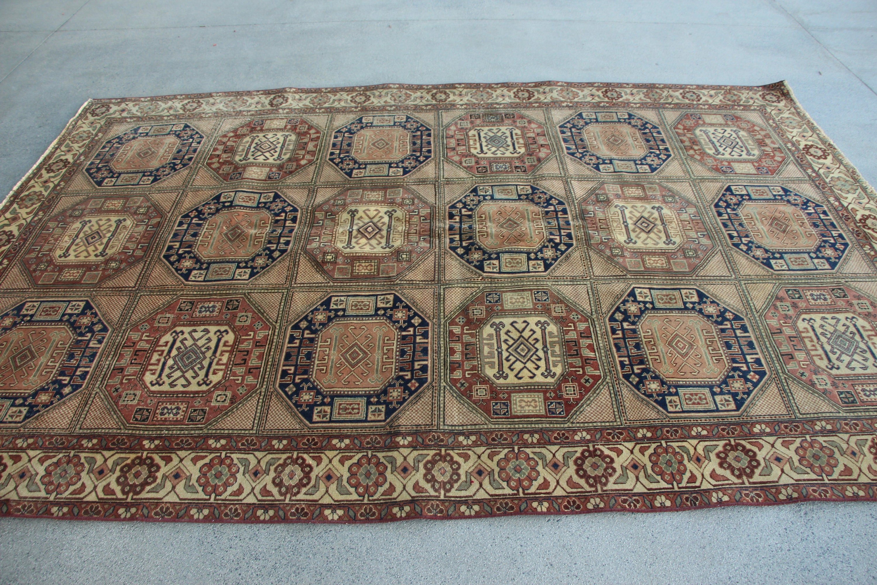 Living Room Rug, Beige Antique Rug, Kitchen Rug, Salon Rug, Oushak Rug, Old Rug, Floor Rug, Vintage Rug, 6.4x9.6 ft Large Rug, Turkish Rugs