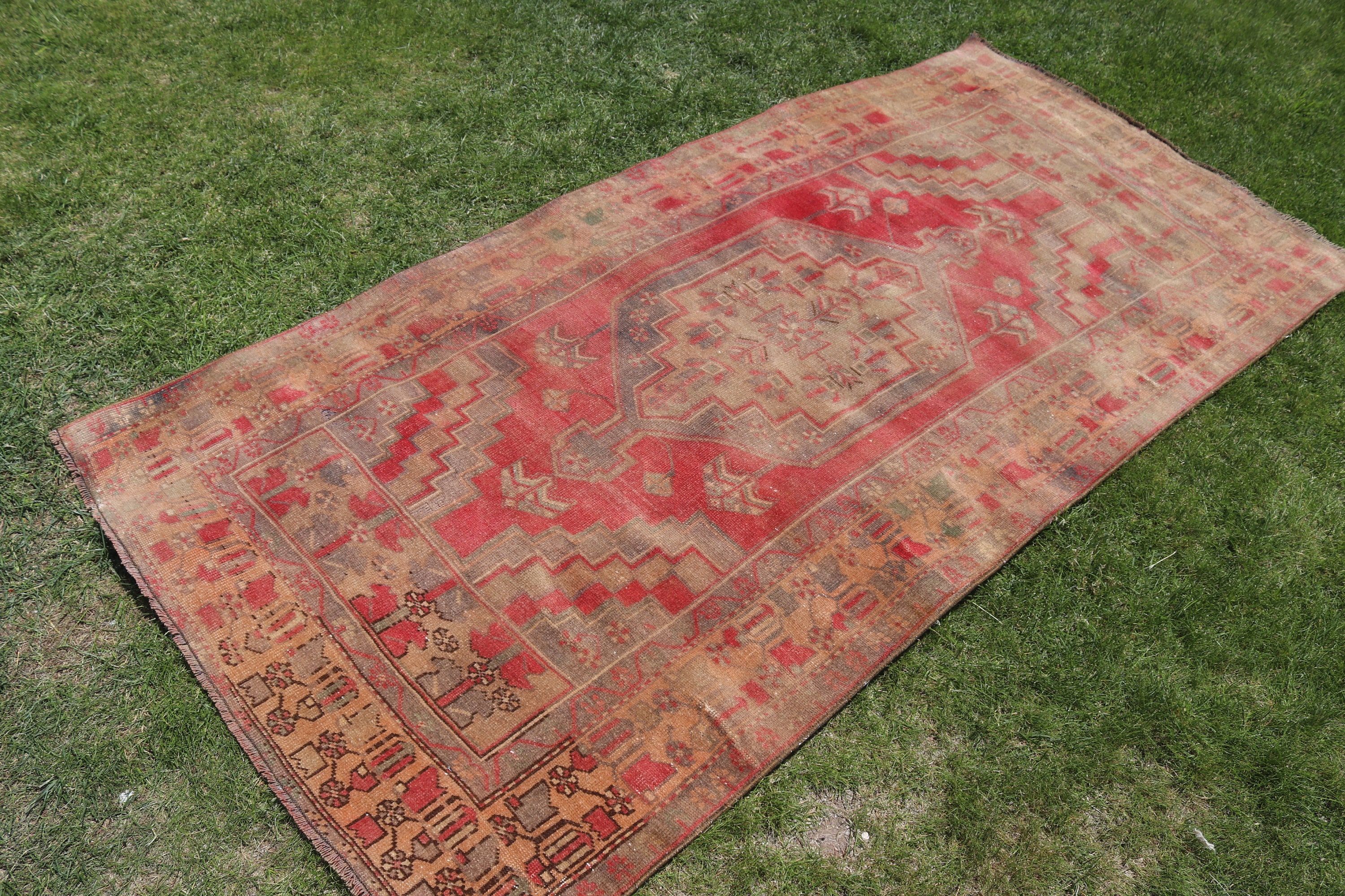 Cool Rug, 3.7x7.3 ft Area Rug, Vintage Rugs, Rugs for Kitchen, Floor Rugs, Turkish Rug, Vintage Area Rug, Artistic Rugs, Red Geometric Rugs