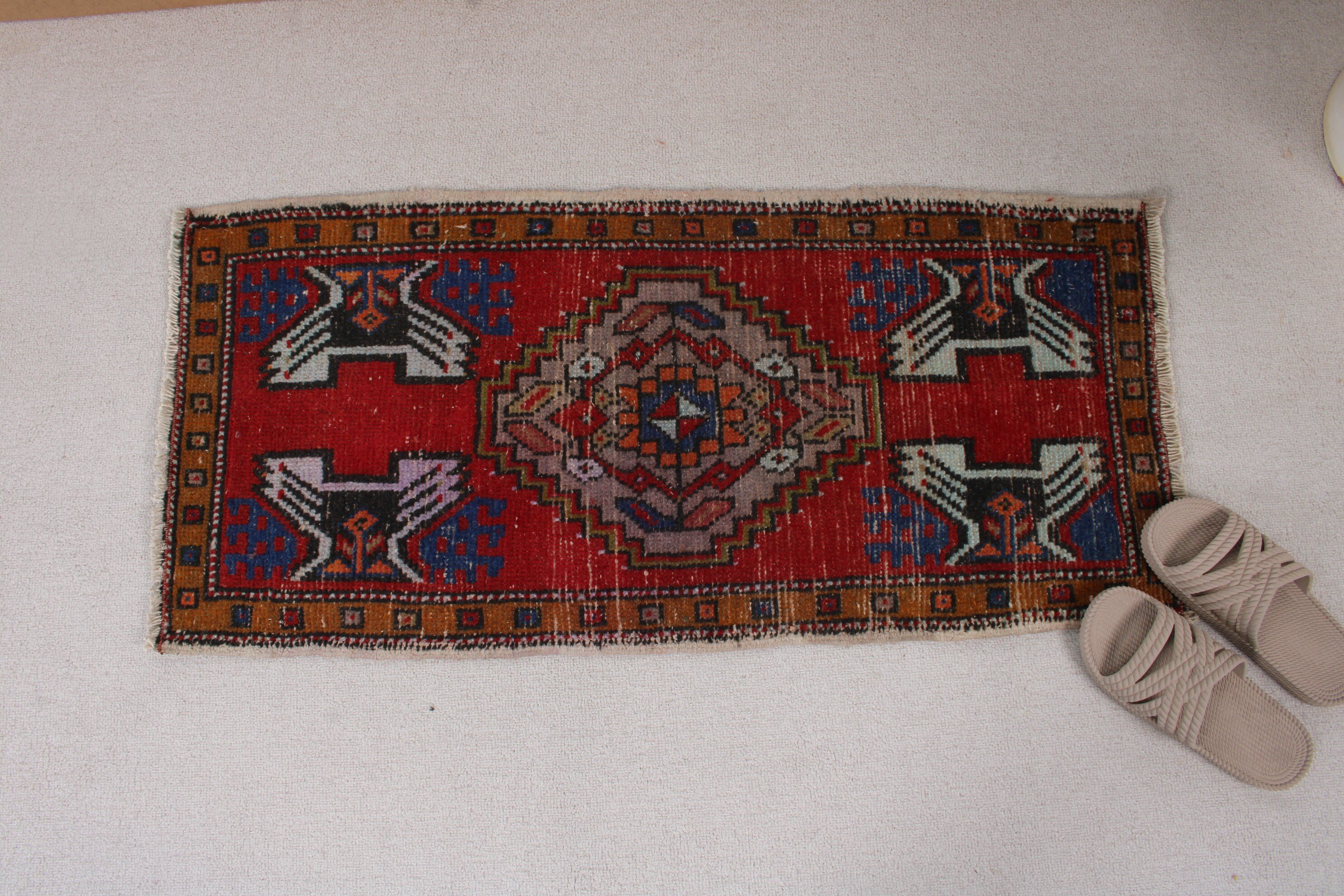 Gri Antika Halılar, Türk Halısı, Boho Halısı, 1.4x3.2 ft Küçük Halı, Düz Dokuma Halı, Vintage Halılar, Geometrik Halı, Araba Paspas Halısı, Küçük Vintage Halılar