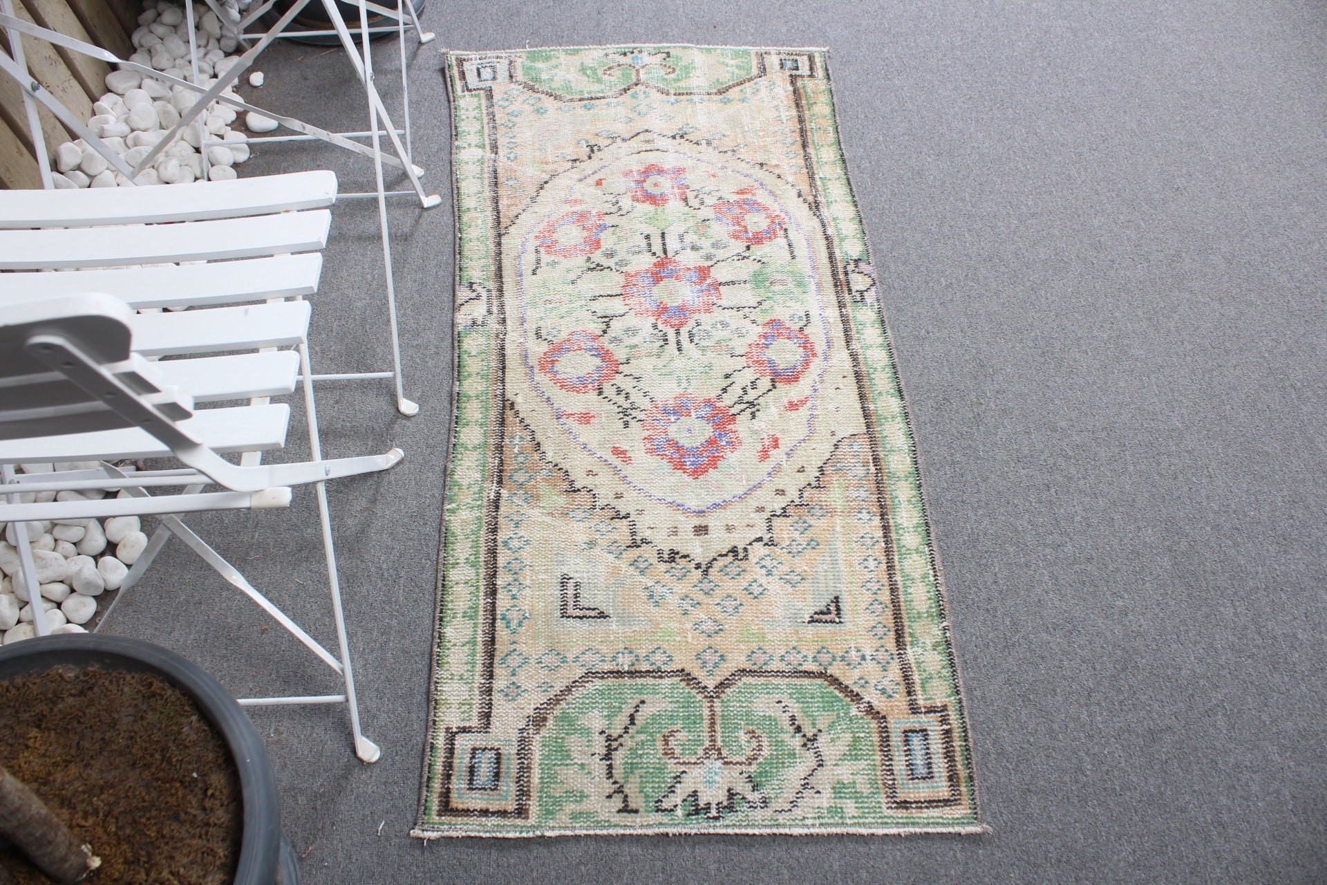 Anatolian Rugs, 2.2x4.8 ft Small Rugs, Wall Hanging Rug, Cute Rug, Vintage Rug, Floor Rug, Turkish Rugs, Green Anatolian Rugs, Kitchen Rug