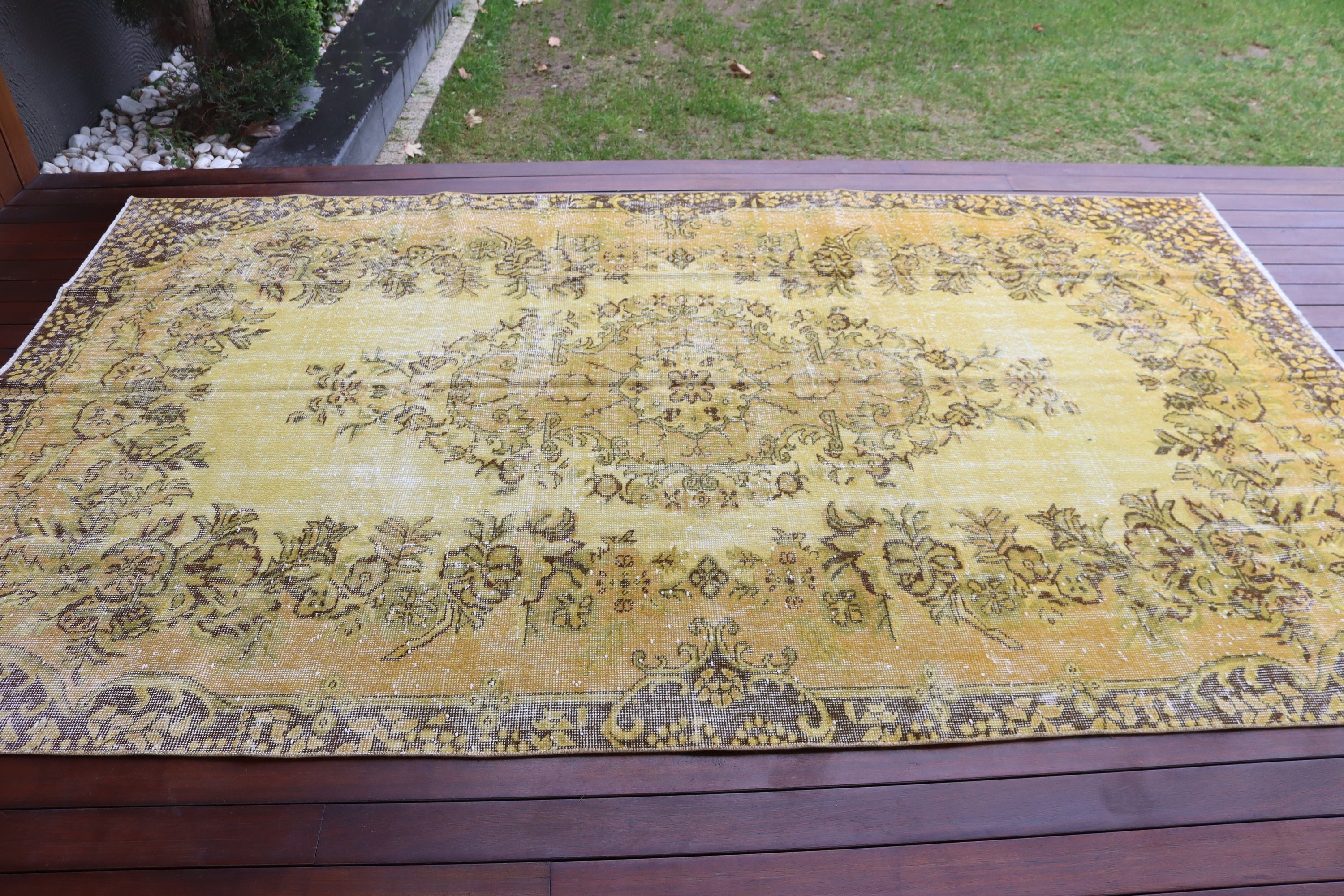 Türk Halıları, Büyük Boho Halıları, Vintage Halılar, Sarı Oryantal Halılar, Boho Halısı, Oushak Halısı, Yemek Odası Halıları, 5,5x9,4 ft Büyük Halılar