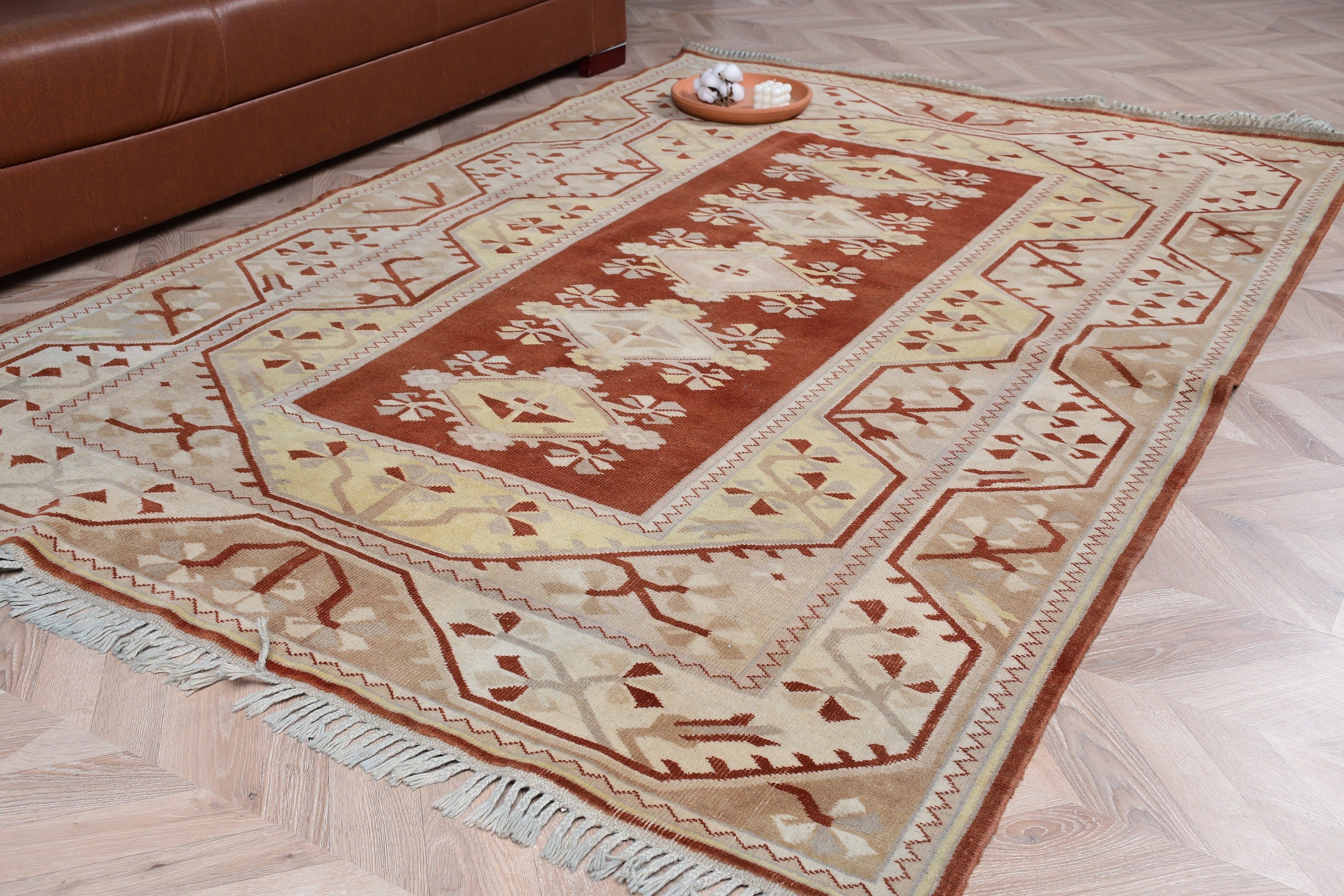 Cute Rug, Vintage Rug, Turkish Rug, 5.2x7.7 ft Large Rugs, Bedroom Rug, Dining Room Rug, Moroccan Rug, Oushak Rug, Beige Anatolian Rug