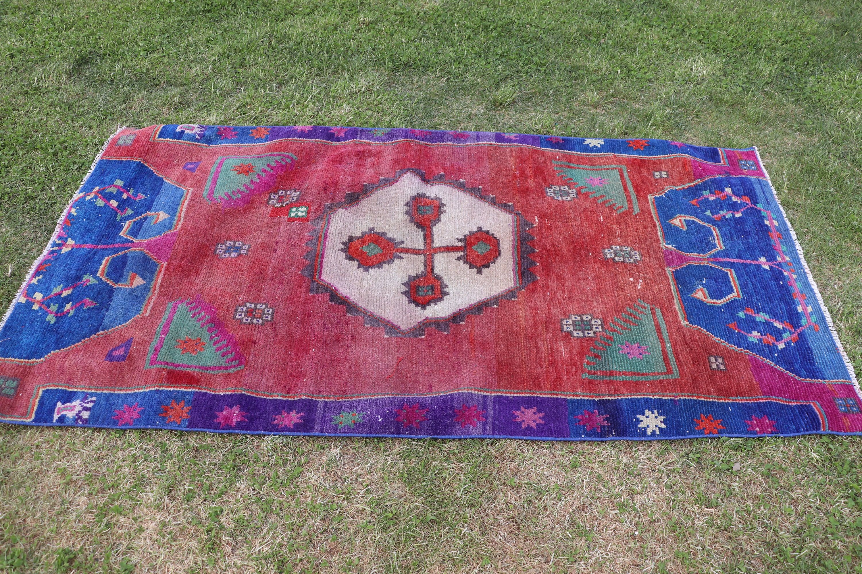 Boho Accent Halı, Mavi Mutfak Halıları, Mutfak Halıları, Türk Halısı, Anadolu Halısı, Vintage Halı, 2,8x5,5 ft Accent Halı