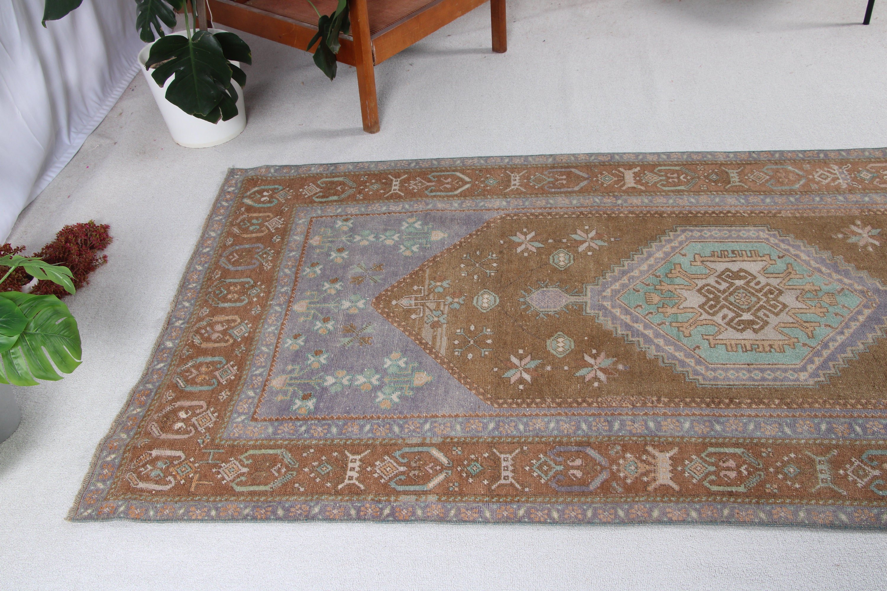 Vintage Rugs, Vintage Decor Rug, Kitchen Rugs, 4.1x8.4 ft Area Rug, Brown Floor Rug, Turkish Rug, Neutral Rugs, Cool Rug, Oushak Area Rug