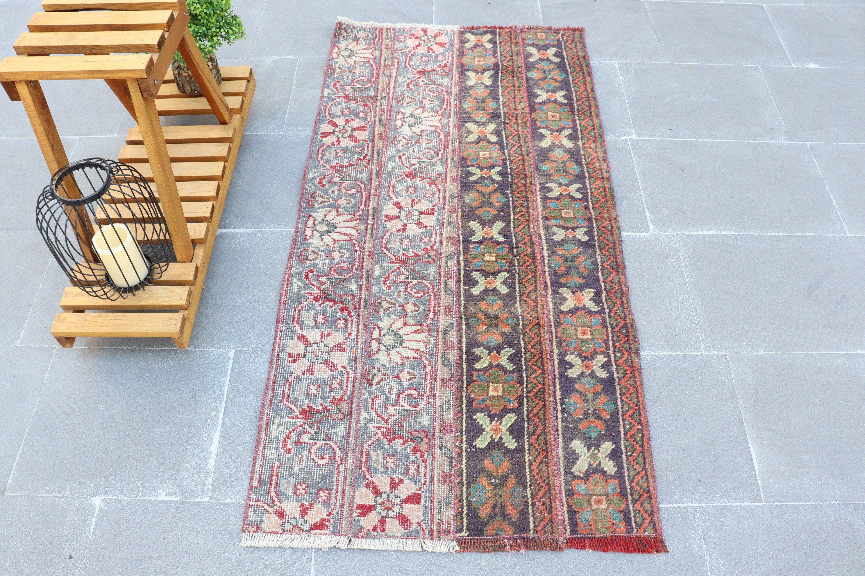 Turuncu Oryantal Halı, Türk Halıları, 2.3x4.5 ft Küçük Halı, Kapı Paspası Halısı, Vintage Halı, Oushak Halısı, Bohem Halıları, Araba Paspas Halısı