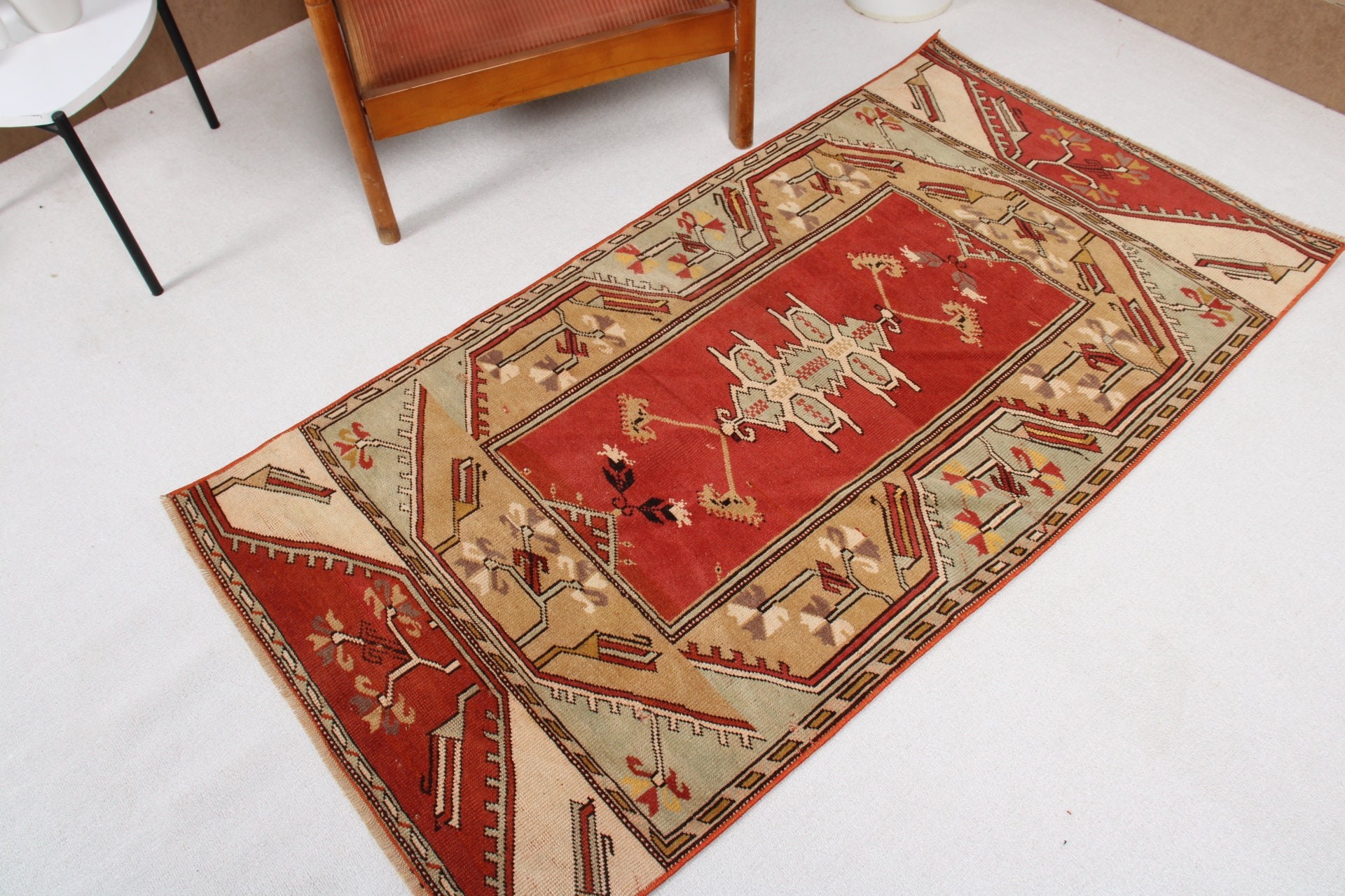 Red Geometric Rugs, 2.8x5.3 ft Small Rugs, Kitchen Rugs, Oriental Rugs, Wall Hanging Rug, Vintage Rug, Neutral Rugs, Turkish Rugs