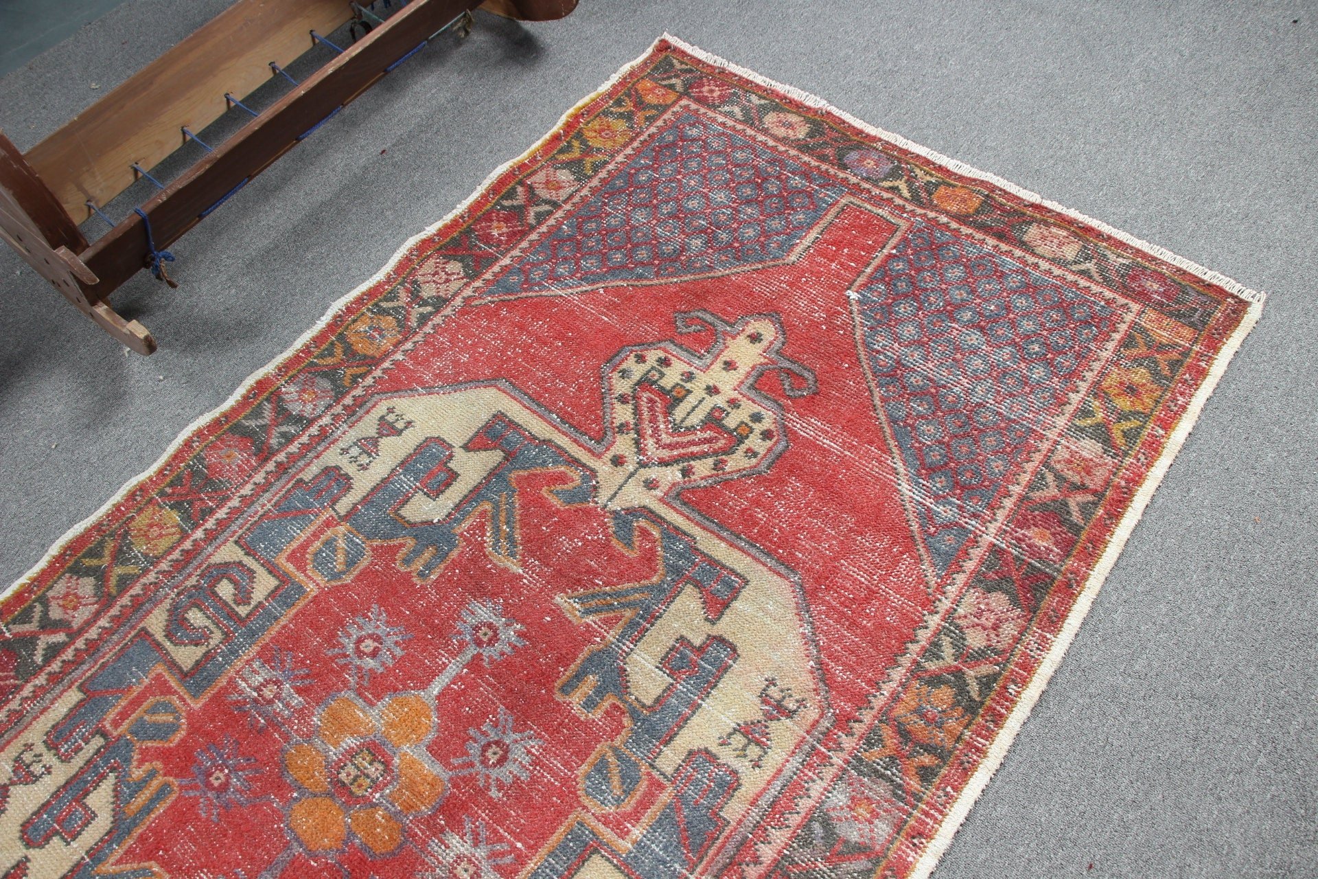 Indoor Rug, Oriental Rug, Floor Rug, Rugs for Kitchen, Vintage Rug, Turkish Rug, Moroccan Rug, Pale Rugs, 4x8.2 ft Area Rug, Red Cool Rug