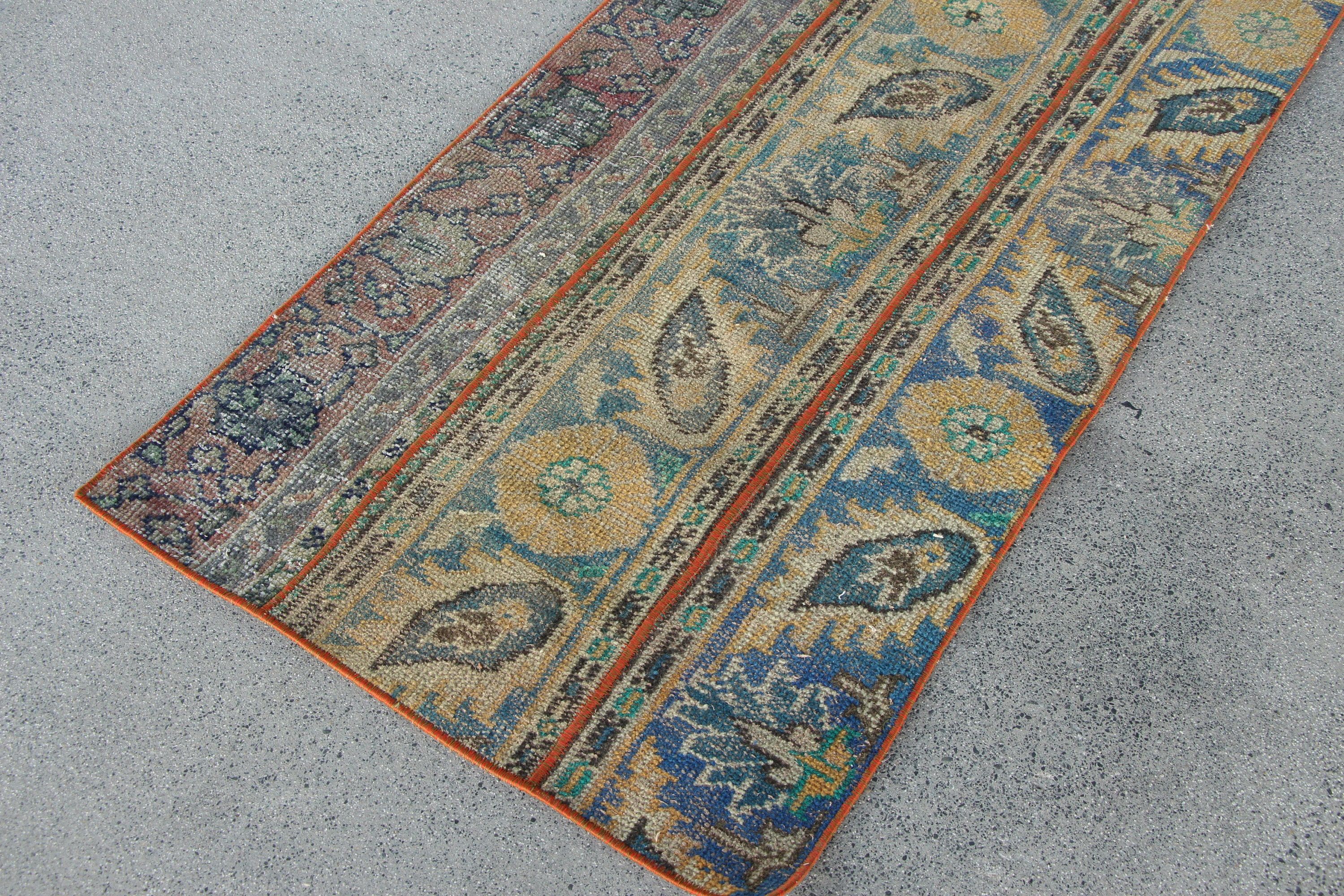 2.4x6.4 ft Runner Rug, Hallway Rug, Turkish Rugs, Anatolian Rug, Blue Floor Rugs, Vintage Rug, Old Rug, Rugs for Kitchen, Oushak Rug