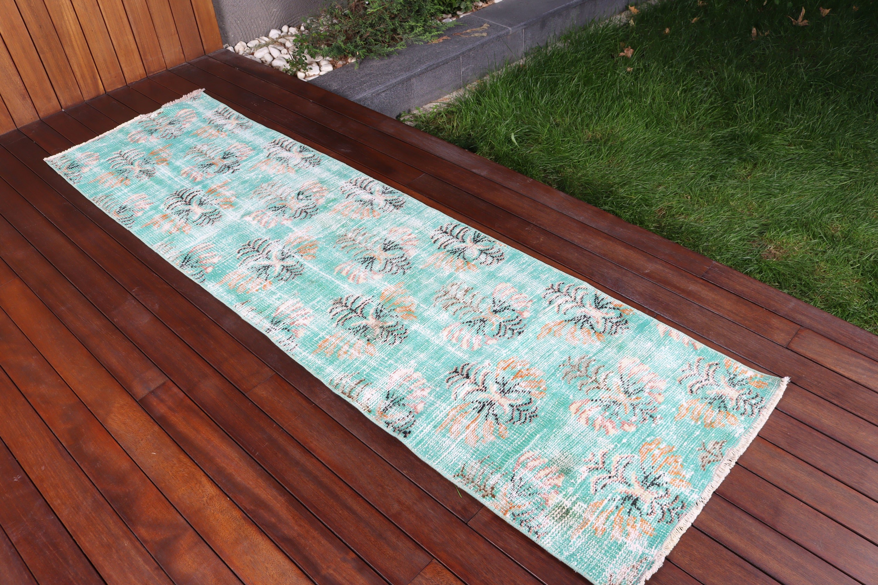 Ev Dekorasyonu Halıları, Merdiven Halısı, Vintage Halı, Türk Halısı, 2,2x7,8 ft Runner Halıları, Boho Halısı, Koridor Halıları, Yeşil Nötr Halı