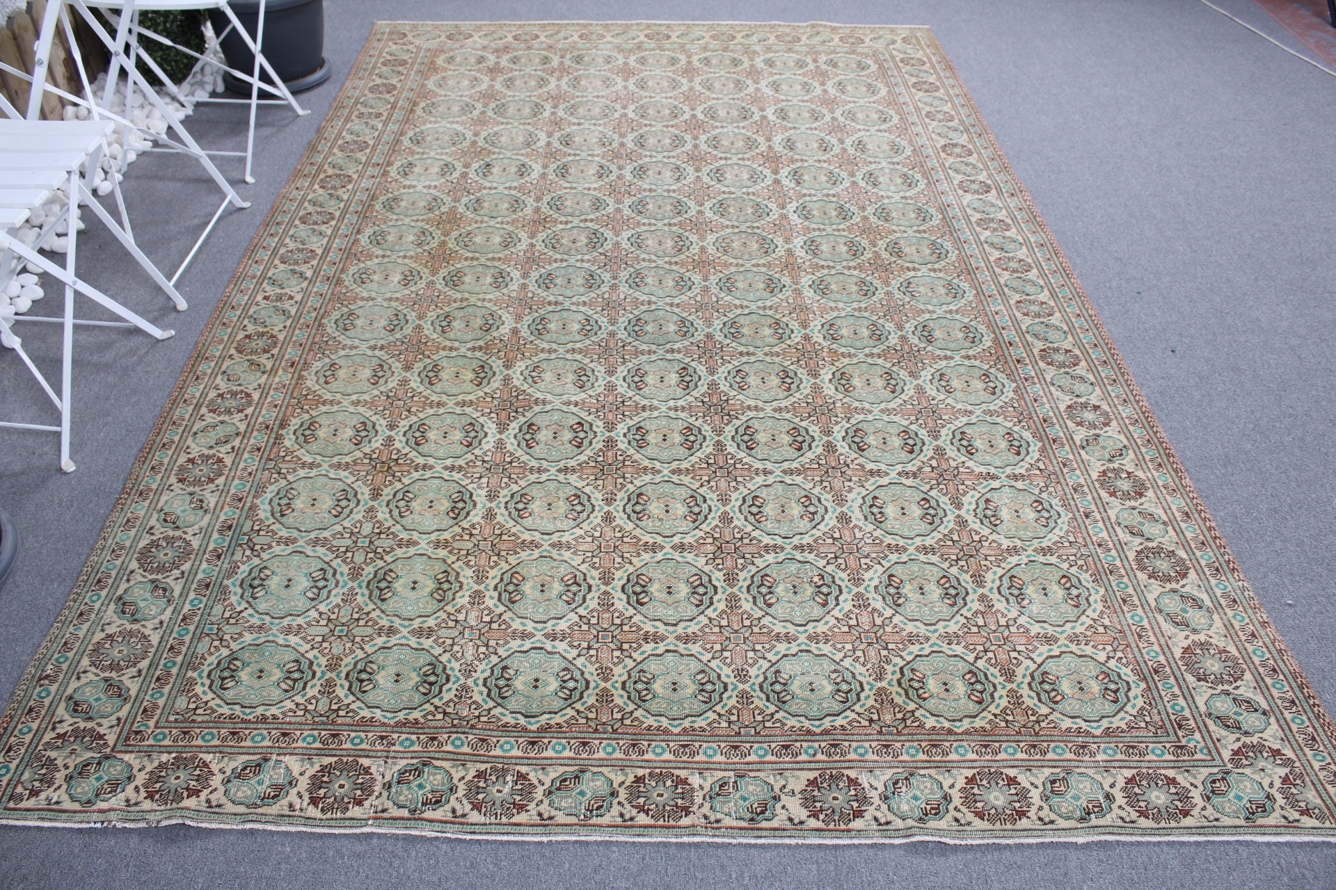 Antika Halılar, Göçebe Halısı, 6.4x9.8 ft Büyük Halılar, Vintage Halılar, Yemek Odası Halısı, Yatak Odası Halısı, Yeşil Antika Halı, Yer Halısı, Türk Halıları