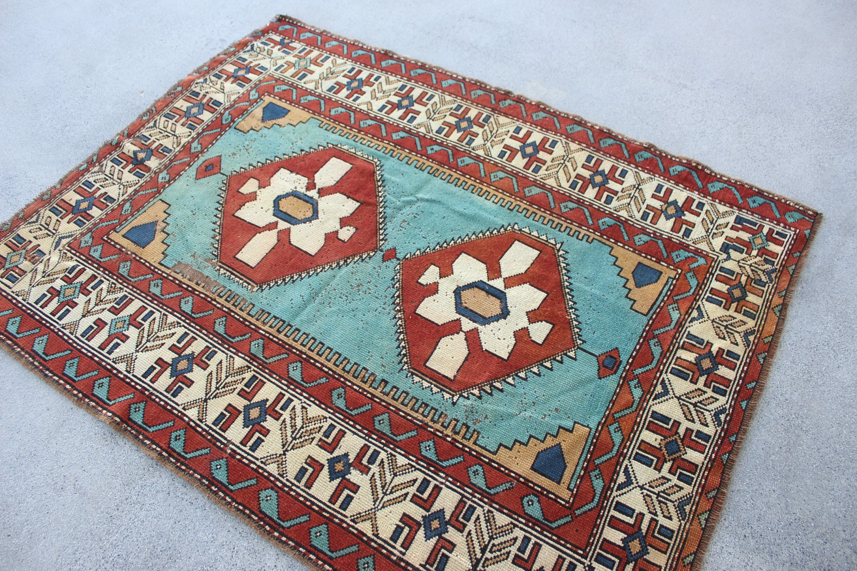 Orange Wool Rugs, Kitchen Rug, Rugs for Indoor, Vintage Rug, 4.3x5.6 ft Area Rug, Nursery Rugs, Turkish Rug, Oushak Rug, Indoor Rug