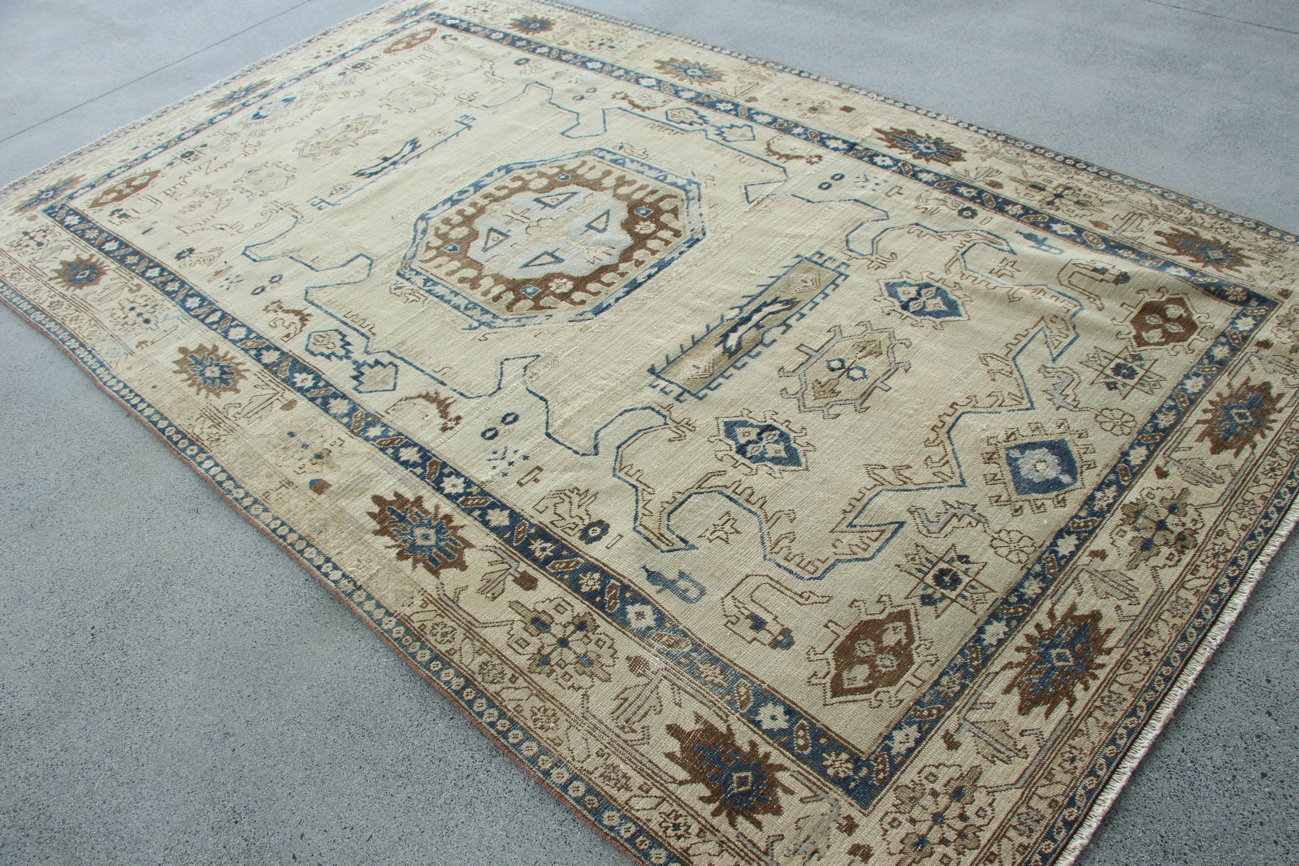 Boho Halı, Bej Yün Halı, Anadolu Halısı, Oturma Odası Halısı, Türk Halısı, Açıklama Halıları, 6.2x9.8 ft Büyük Halı, Vintage Halı, Büyük Oushak Halıları