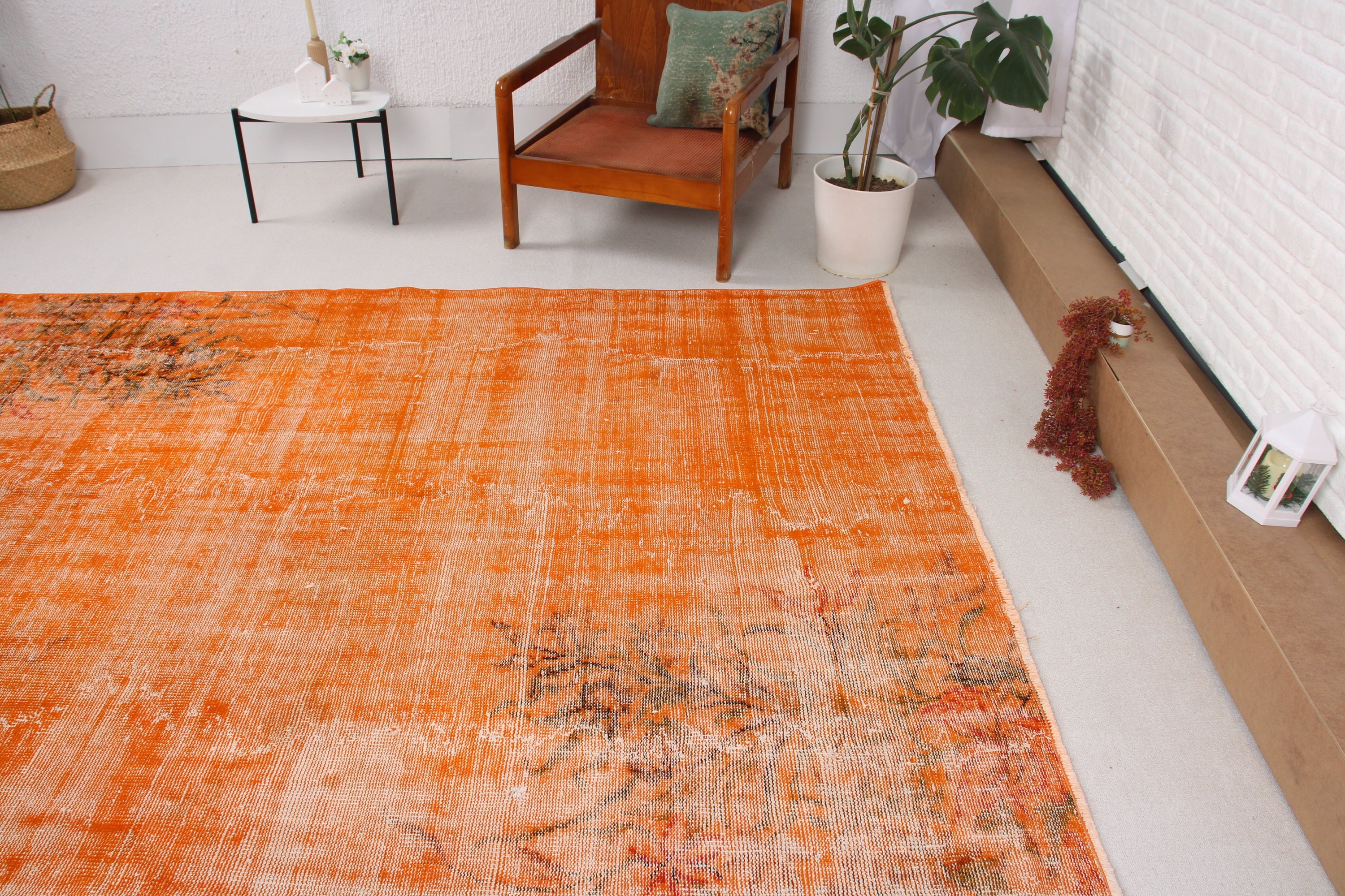 Handwoven Rug, Antique Rugs, Orange  6x8.4 ft Large Rug, Office Rugs, Salon Rug, Vintage Rugs, Large Oushak Rugs, Turkish Rug