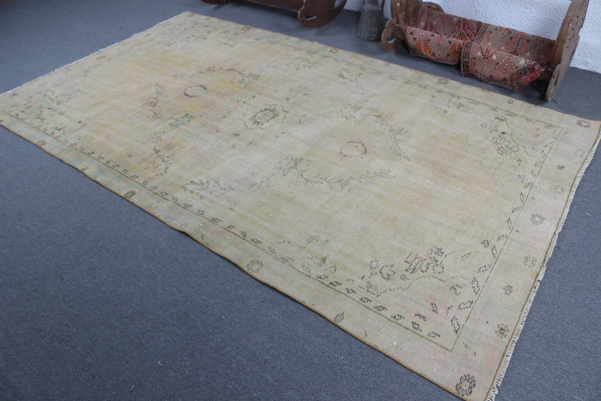 5.4x9.5 ft Large Rug, Living Room Rug, Wool Rug, Beige Cool Rug, Salon Rug, Rugs for Salon, Bright Rugs, Vintage Rug, Cool Rug, Turkish Rug