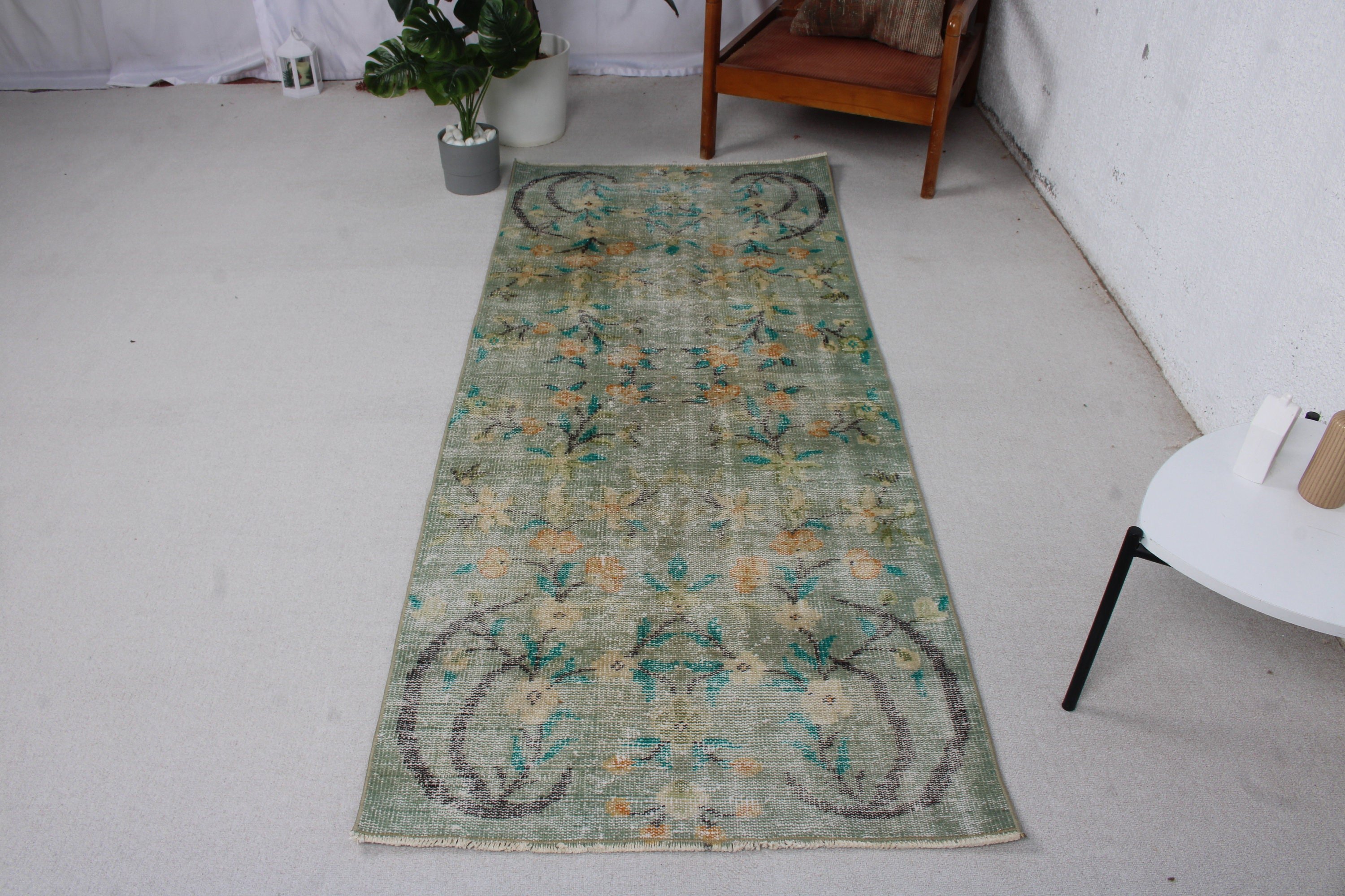 Entry Rugs, Bohemian Rugs, Green Flatweave Rugs, 2.9x6.9 ft Accent Rug, Wool Rug, Rugs for Kitchen, Vintage Rug, Luxury Rug, Turkish Rug