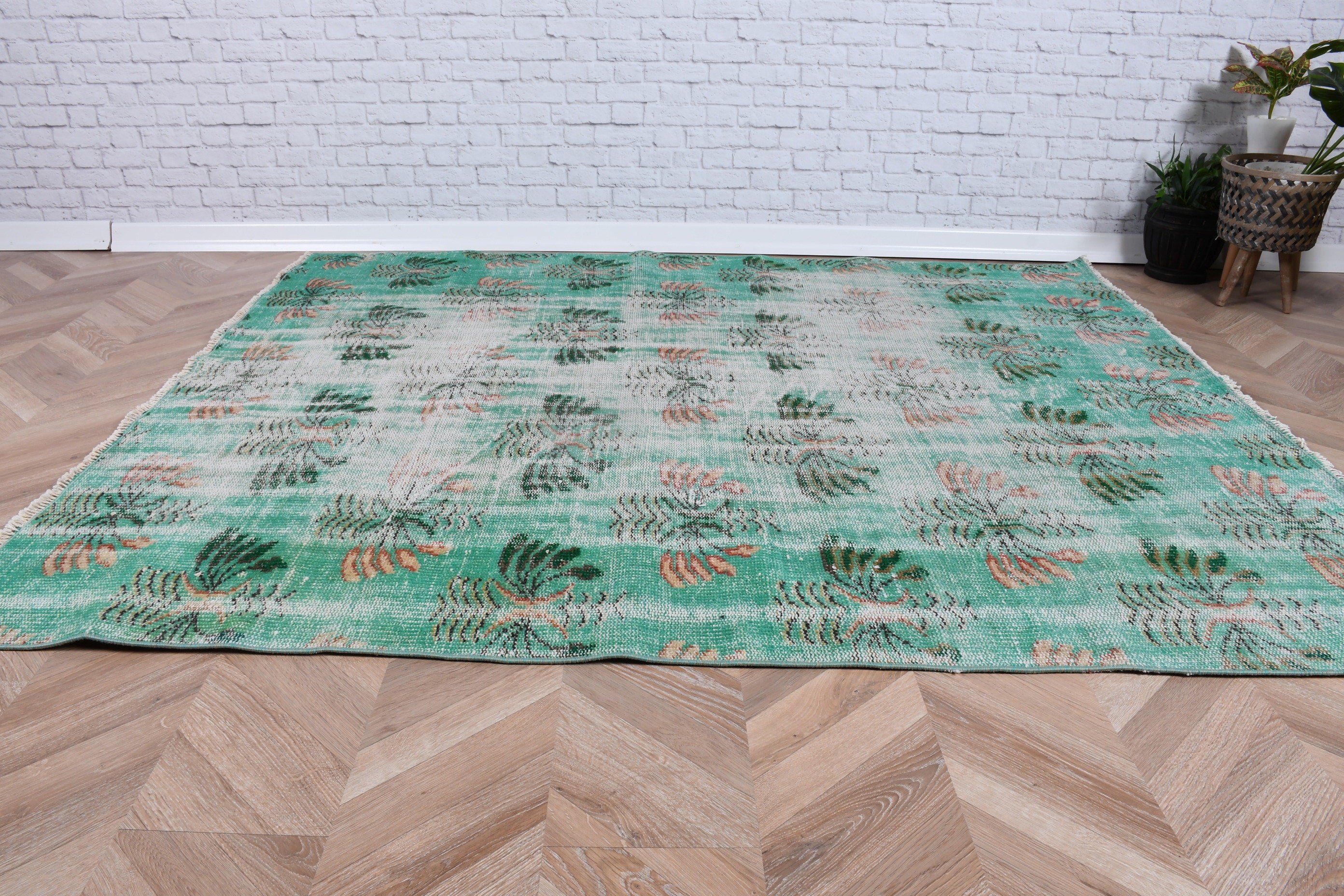 Wool Rugs, 5.5x6.4 ft Area Rug, Oriental Rugs, Boho Area Rugs, Turkish Rugs, Vintage Rug, Living Room Rugs, Green Anatolian Rugs, Floor Rug