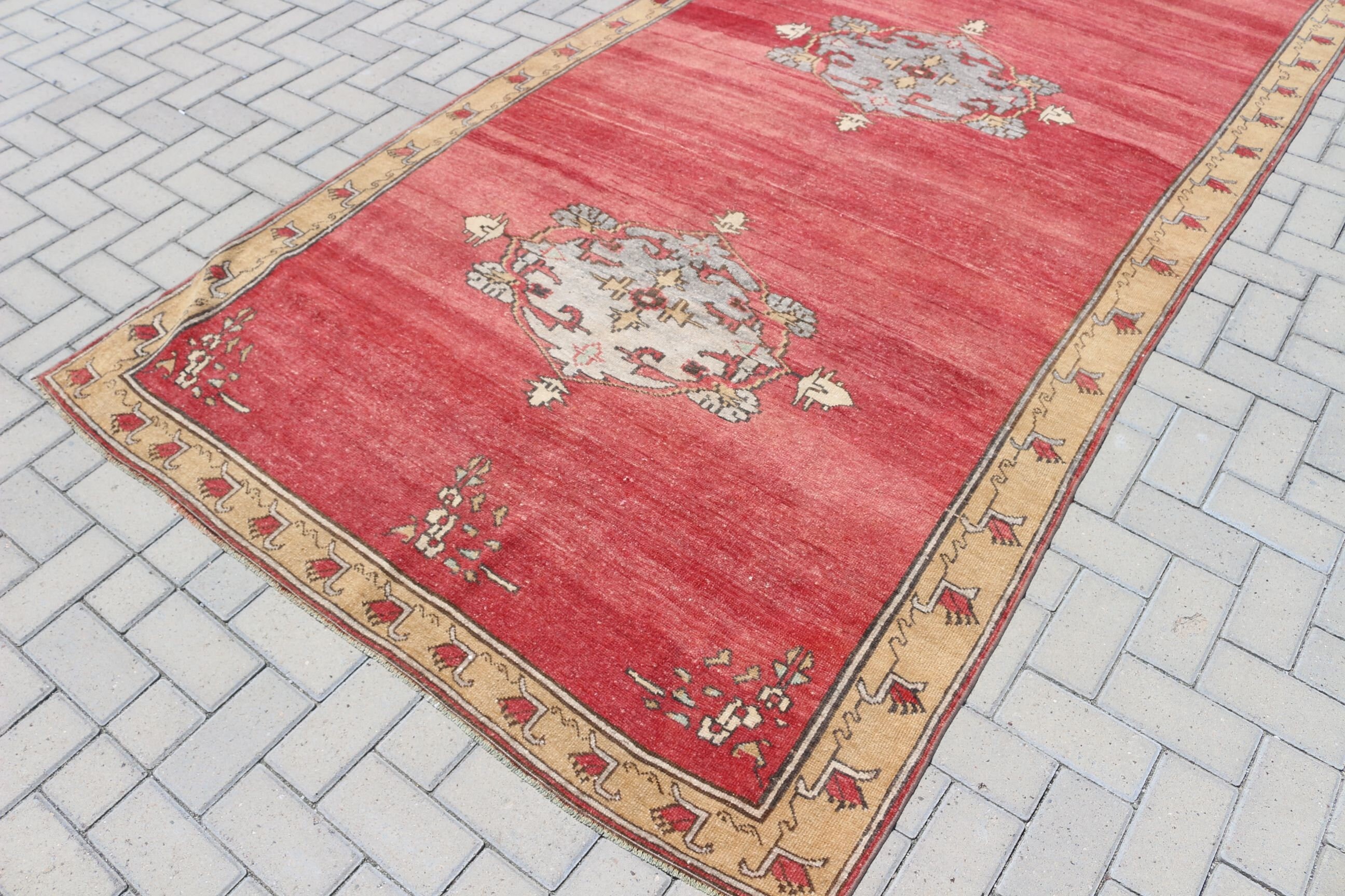 Kırmızı Mutfak Halıları, Eskitilmiş Halı, Vintage Halılar, Oturma Odası Halıları, Fas Halısı, 5x12.2 ft Büyük Halı, Ev Dekor Halısı, Türk Halısı, Salon Halısı