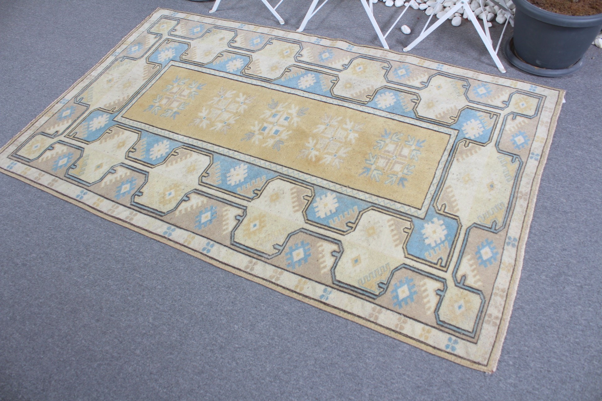 Vintage Rug, Living Room Rug, Art Rug, Home Decor Rug, Dining Room Rug, Oushak Rugs, Turkish Rug, Yellow  4x6.4 ft Area Rug