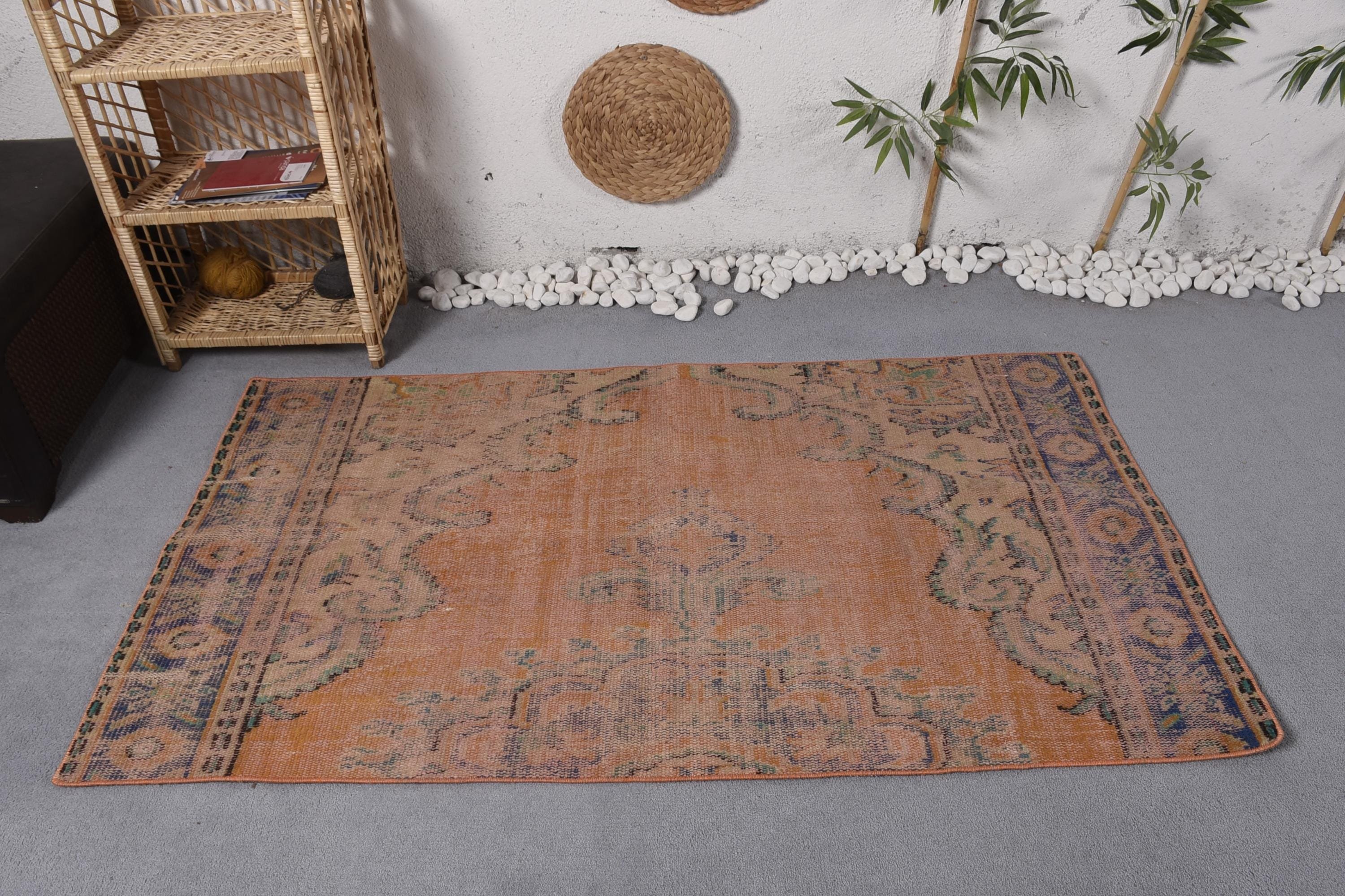 Turkish Rug, Kitchen Rugs, Entry Rug, Vintage Rugs, Luxury Rug, Orange Moroccan Rug, Boho Rugs, 3.3x5.7 ft Accent Rug, Vintage Accent Rugs