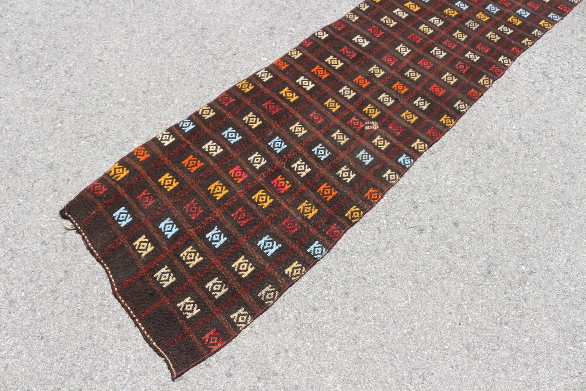 Kilim, Yer Halıları, 2.1x8.9 ft Yolluk Halıları, Koridor Halıları, Kahverengi Oryantal Halılar, Ev Dekorasyonu Halısı, Türk Halıları, Koridor Halısı, Vintage Halılar