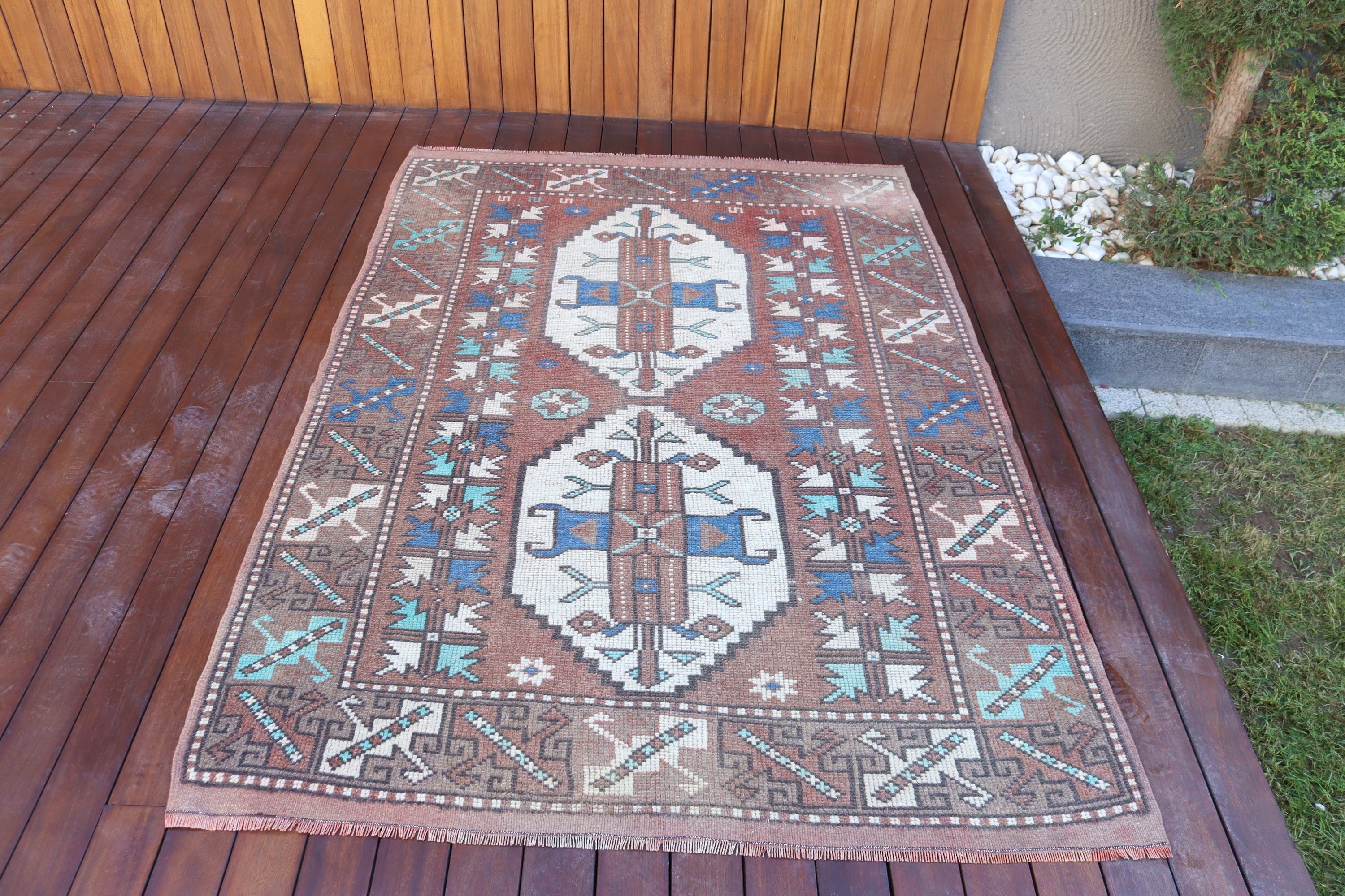 Çocuk Odası Halıları, Kahverengi Oryantal Halı, Vintage Halılar, Yer Halısı, 4,4x6,3 ft Alan Halısı, El Dokuma Halı, Türk Halısı, Boho Halısı, Modern Halı