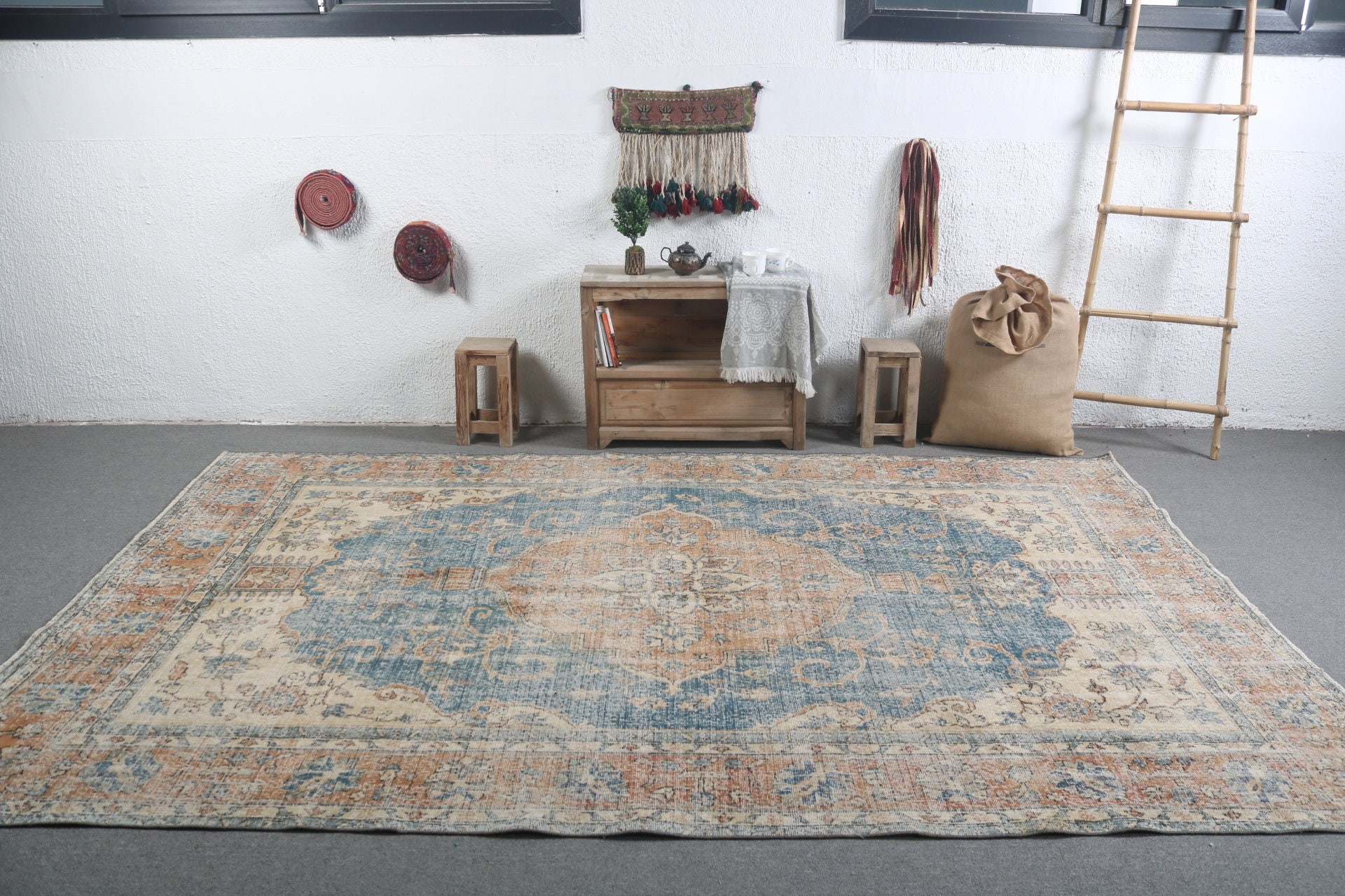 Living Room Rug, Vintage Rug, Turkish Rugs, Dorm Rug, Rugs for Saloon, Floor Rugs, Oriental Rug, 6.9x10.6 ft Oversize Rug, Dining Room Rug