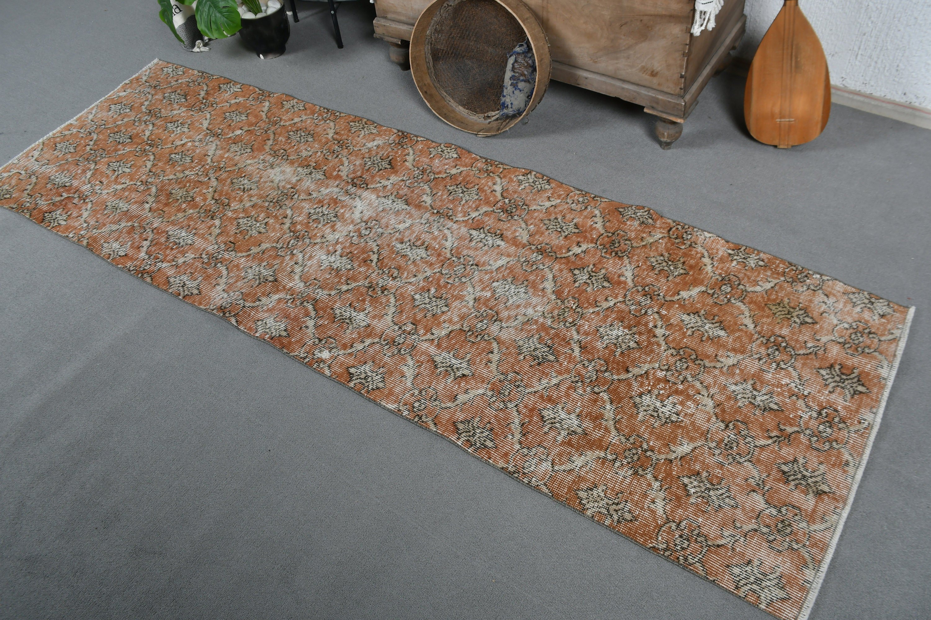 Orange Home Decor Rug, Antique Rug, Wool Rug, 2.6x8.2 ft Runner Rugs, Floor Rug, Kitchen Rug, Rugs for Corridor, Vintage Rug, Turkish Rugs