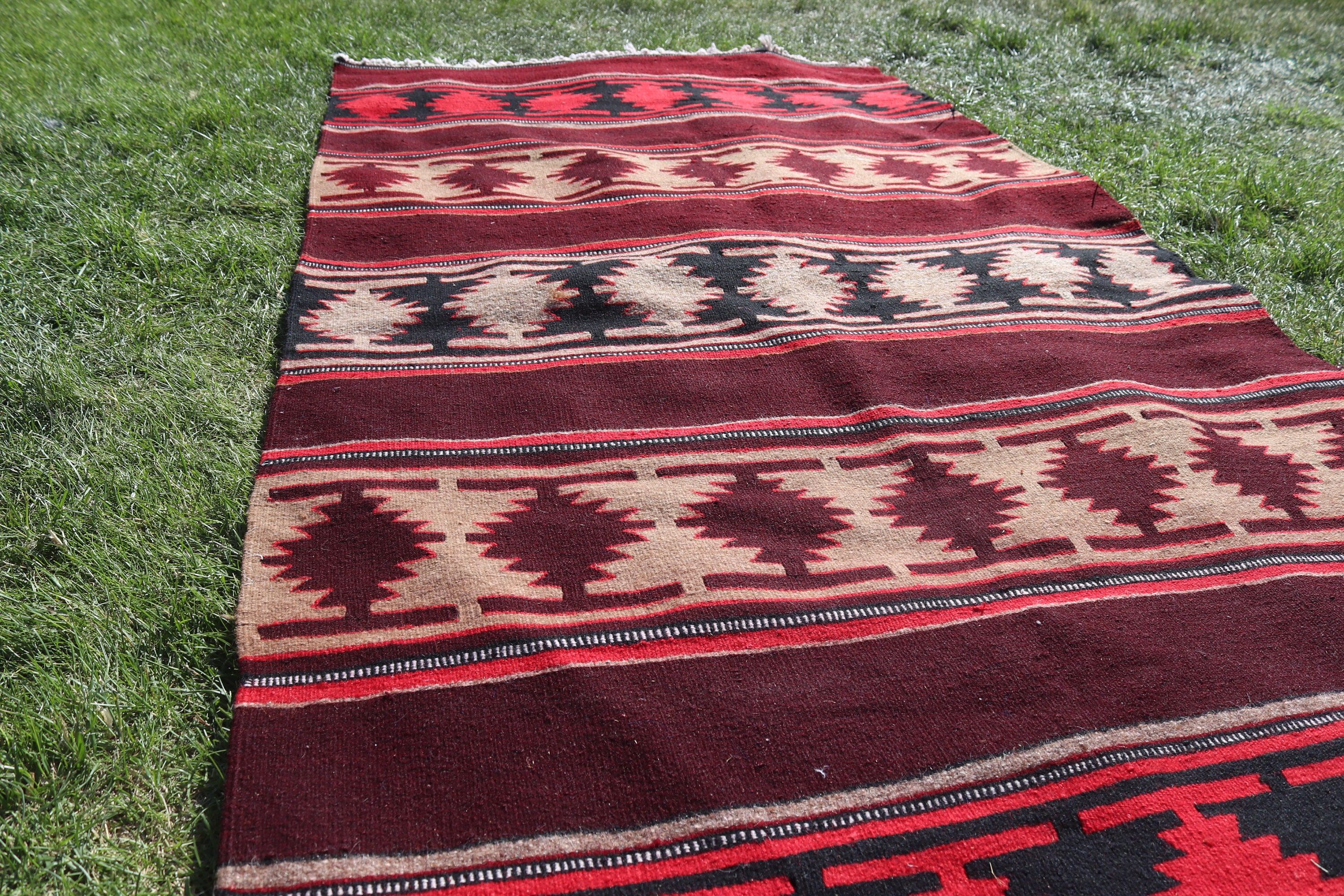 Nursery Rugs, Vintage Rug, Modern Rugs, Kilim, Turkish Rugs, Red Wool Rugs, Kitchen Rugs, Oriental Rug, 3.5x7 ft Area Rug