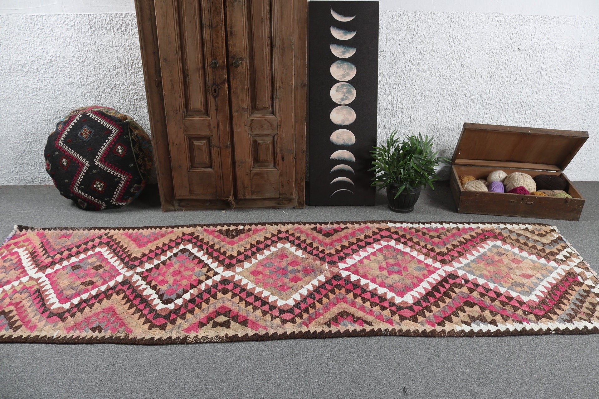 Pink Neutral Rugs, Kitchen Rugs, Turkish Rugs, 3.1x10.1 ft Runner Rugs, Vintage Rugs, Floor Rugs, Vintage Runner Rugs, Modern Rug