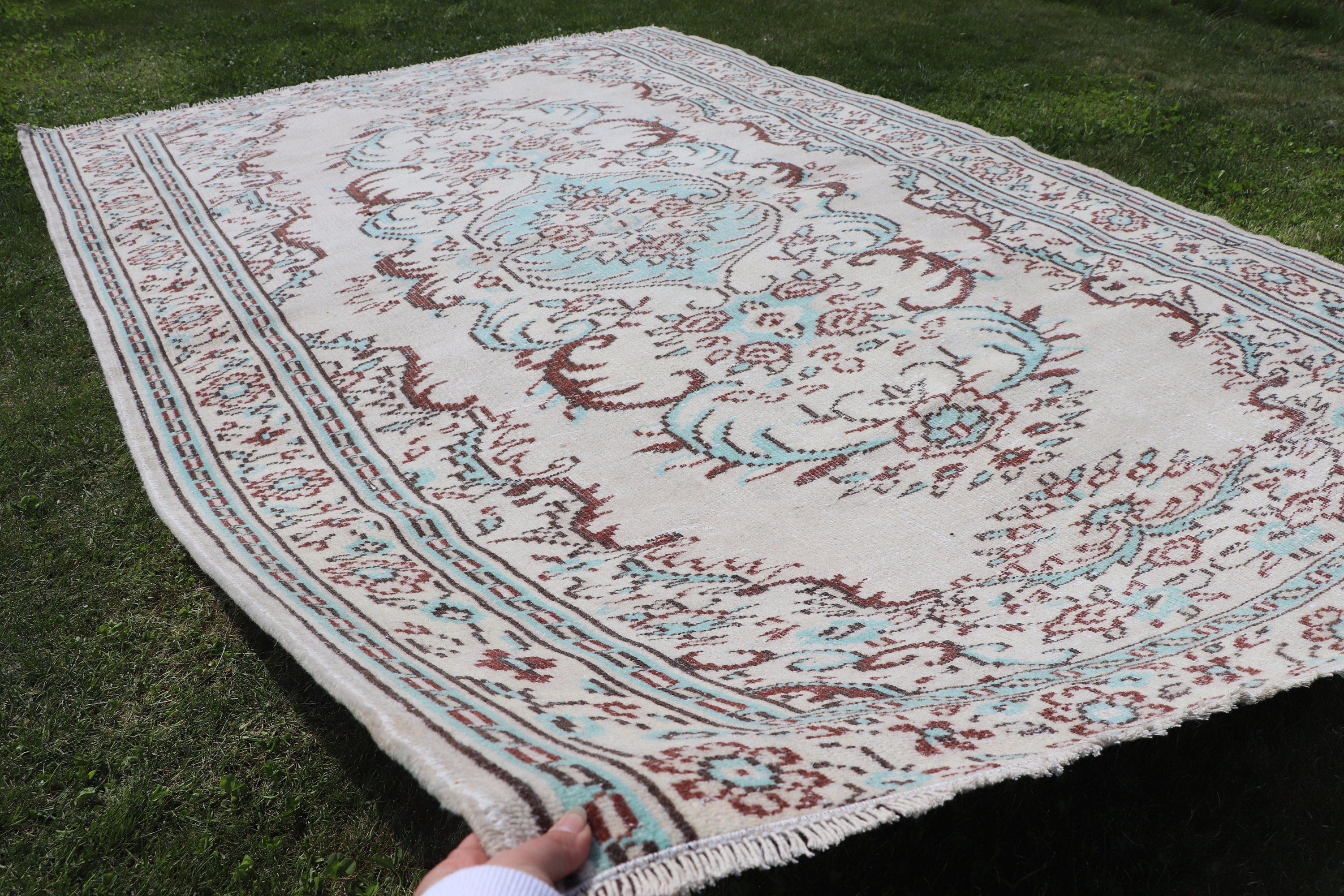 Yün Halı, Vintage Halı, Fas Halıları, Sanatsal Halılar, Yatak Odası Halısı, 5.6x8.7 ft Büyük Halılar, Büyük Vintage Halı, Türk Halıları, Bej Antika Halı