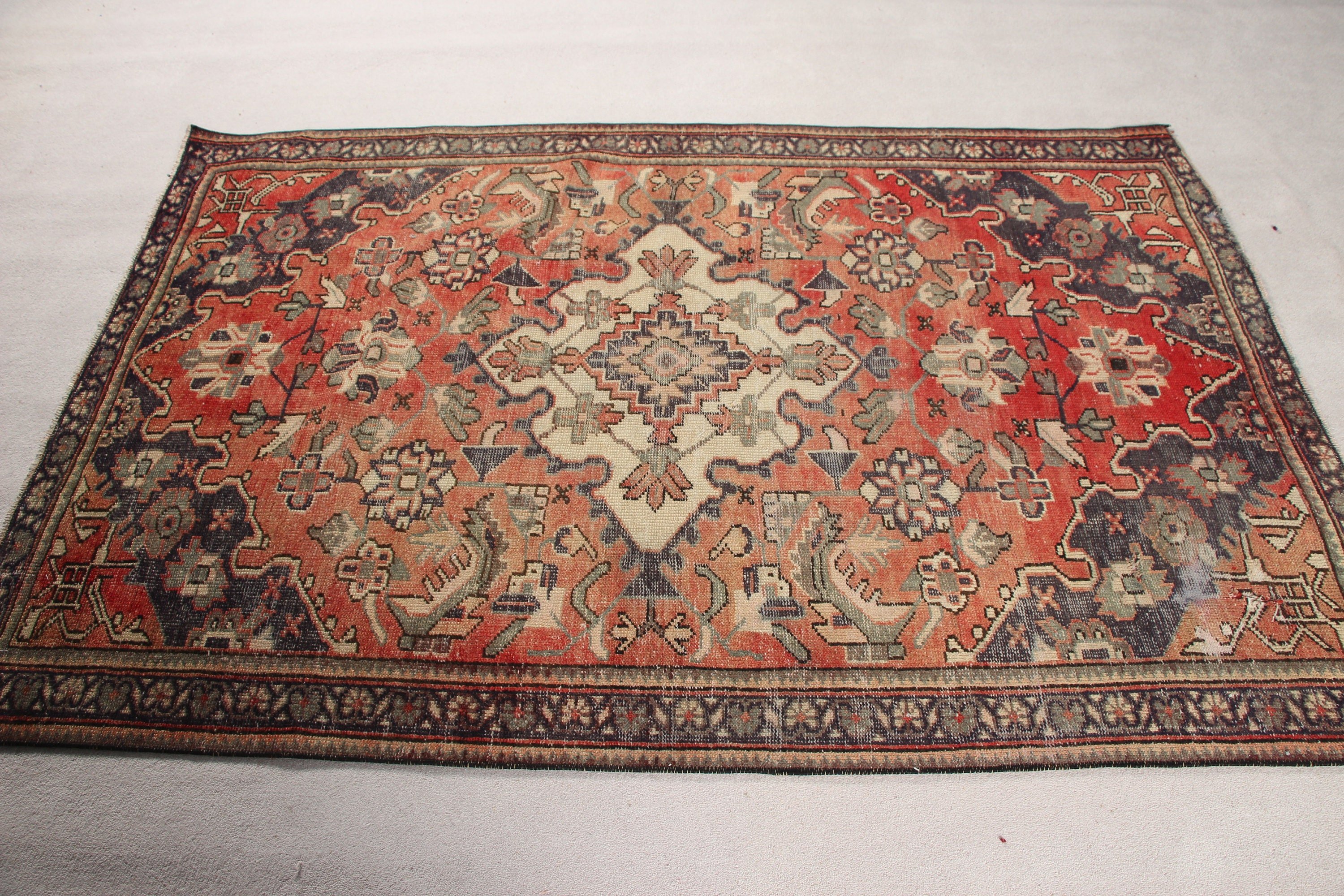 Oryantal Halı, Oturma Odası Halısı, Turuncu Soğuk Halılar, Vintage Halı, Mutfak Halıları, 4.1x6.2 ft Alan Halısı, Yatak Odası Halısı, Yer Halısı, Türk Halısı