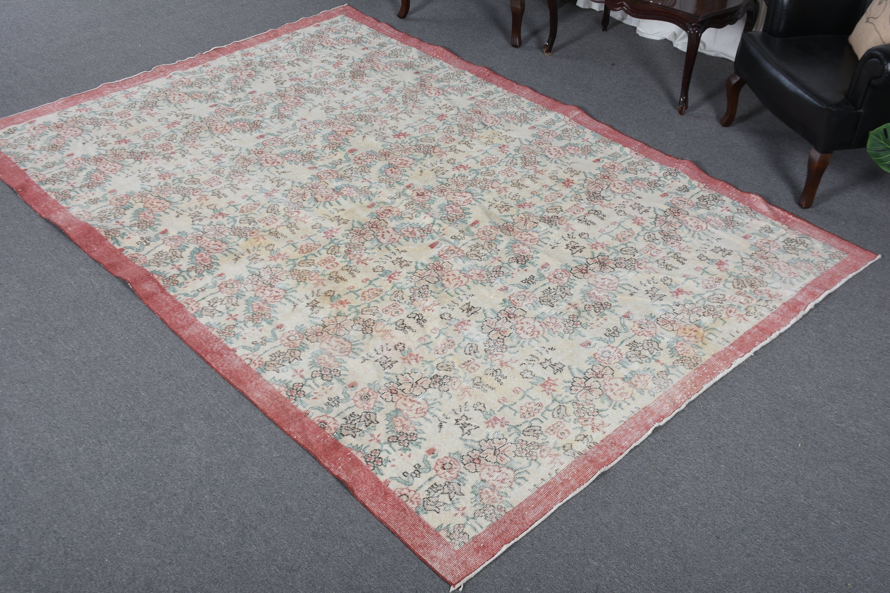 Red Oriental Rug, Floor Rug, Moroccan Rugs, Rugs for Salon, Salon Rug, 7x10.2 ft Oversize Rug, Vintage Rugs, Turkish Rug, Dining Room Rugs