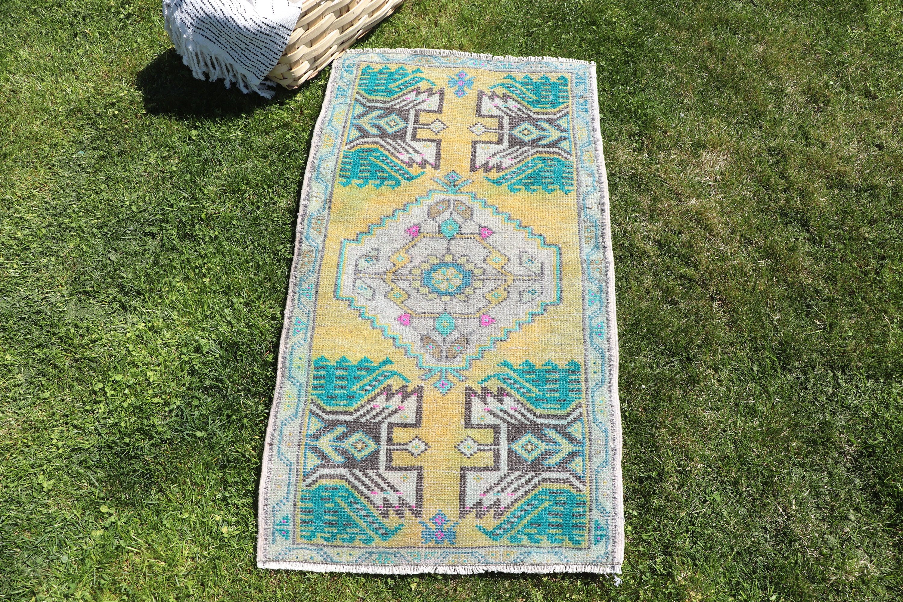 1.7x3.1 ft Small Rug, Yellow Antique Rugs, Bathroom Rugs, Turkish Rugs, Floor Rug, Vintage Rug, Handwoven Rug, Door Mat Rugs