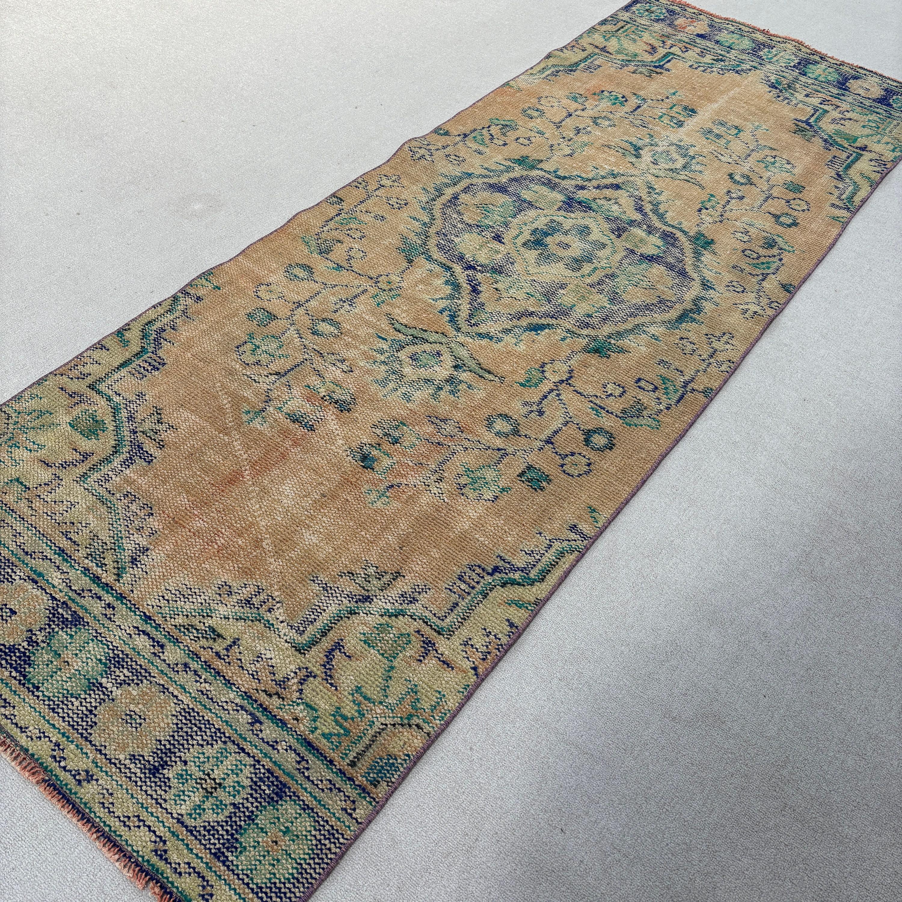 Vintage Runner Halıları, Vintage Halılar, Harika Halılar, Lüks Halı, 3,1x8,6 ft Runner Halıları, Turuncu Yün Halı, Türk Halısı, Uzun Yolluk Halıları, Boho Halı