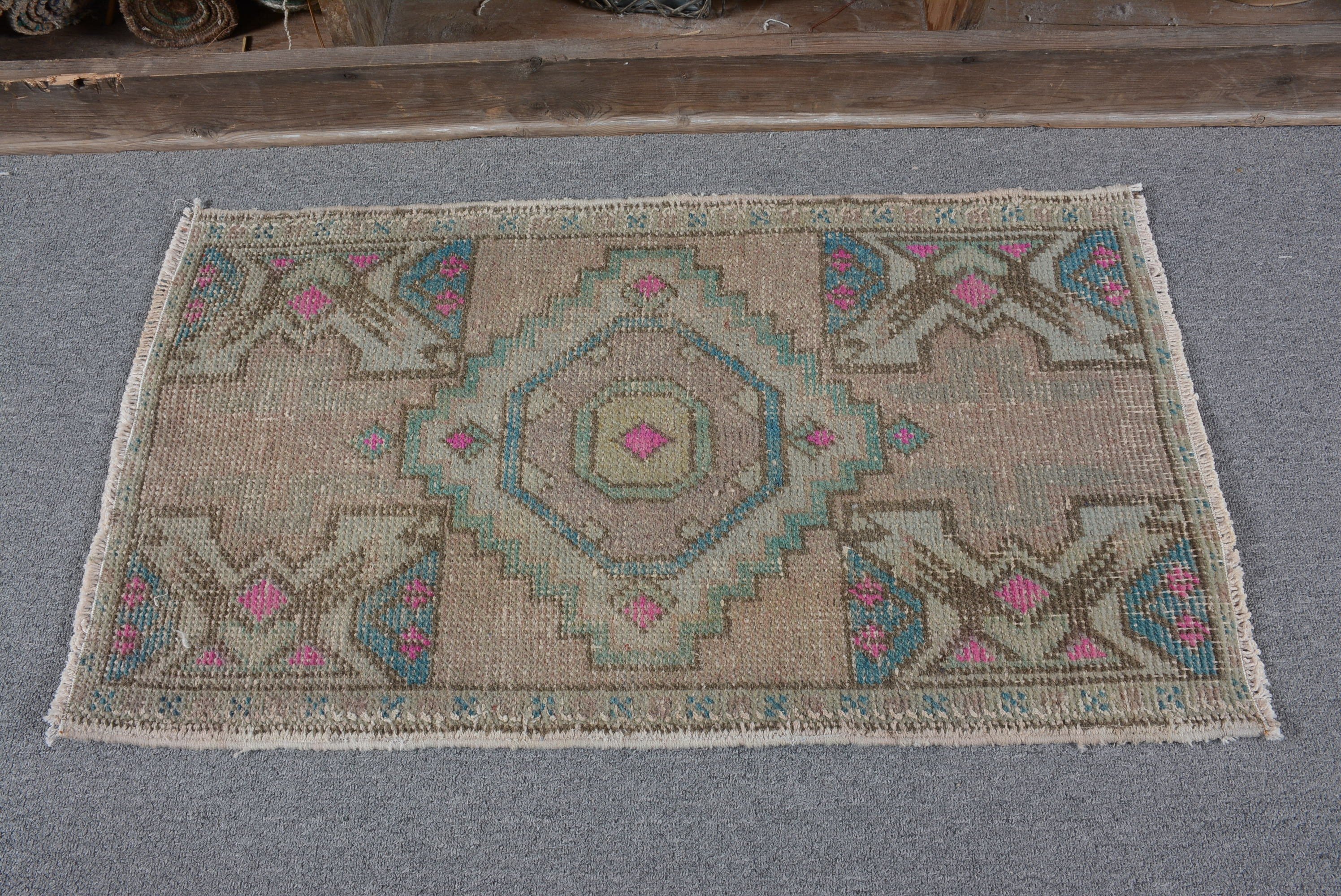 1.6x2.9 ft Küçük Halılar, Çocuk Halıları, Türk Halıları, Özel Halı, Yün Halılar, Vintage Halı, Yatak Odası Halısı, Yeşil Oushak Halı