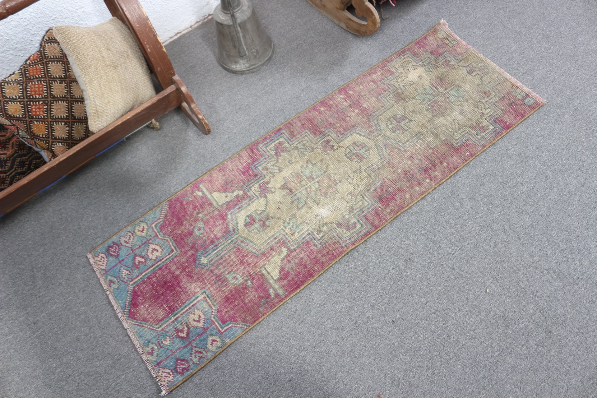 Kabile Halısı, Ev Dekor Halısı, 1.6x4.4 ft Küçük Halı, Çocuk Halısı, Mutfak Halıları, Türk Halıları, Vintage Halı, Yatak Odası Halıları, Mor Antika Halılar