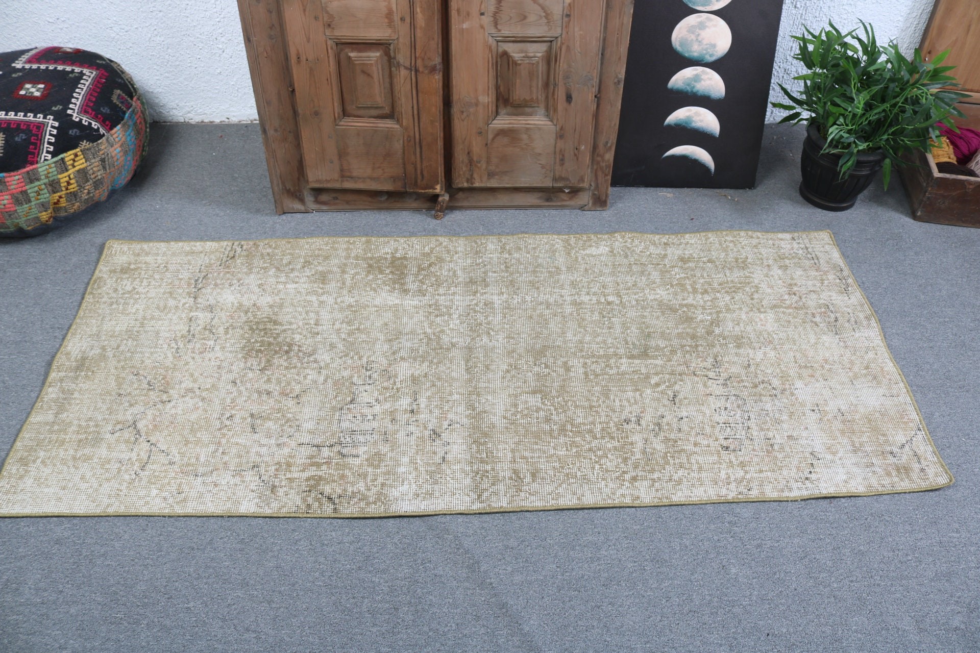 2.6x6 ft Accent Halı, Yeşil Modern Halılar, Düz Dokuma Halı, Türk Halıları, Vintage Accent Halılar, Mutfak Halısı, Boho Accent Halı, Vintage Halı