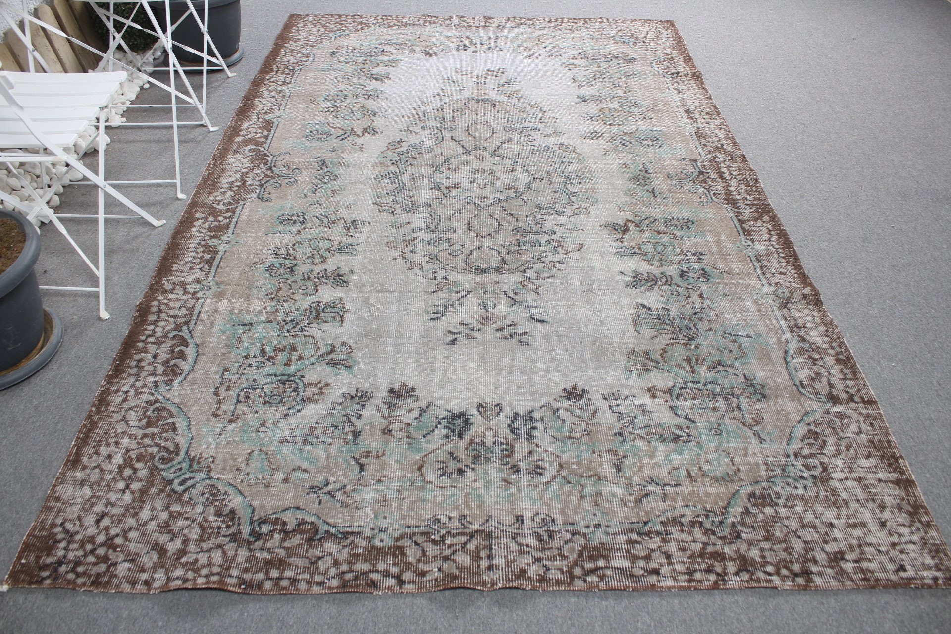 Sevimli Halı, 5.9x9.3 ft Büyük Halı, Oturma Odası Halısı, Türk Halısı, Gri Mutfak Halısı, Oryantal Halı, Ev Dekor Halısı, Yemek Odası Halısı, Vintage Halılar