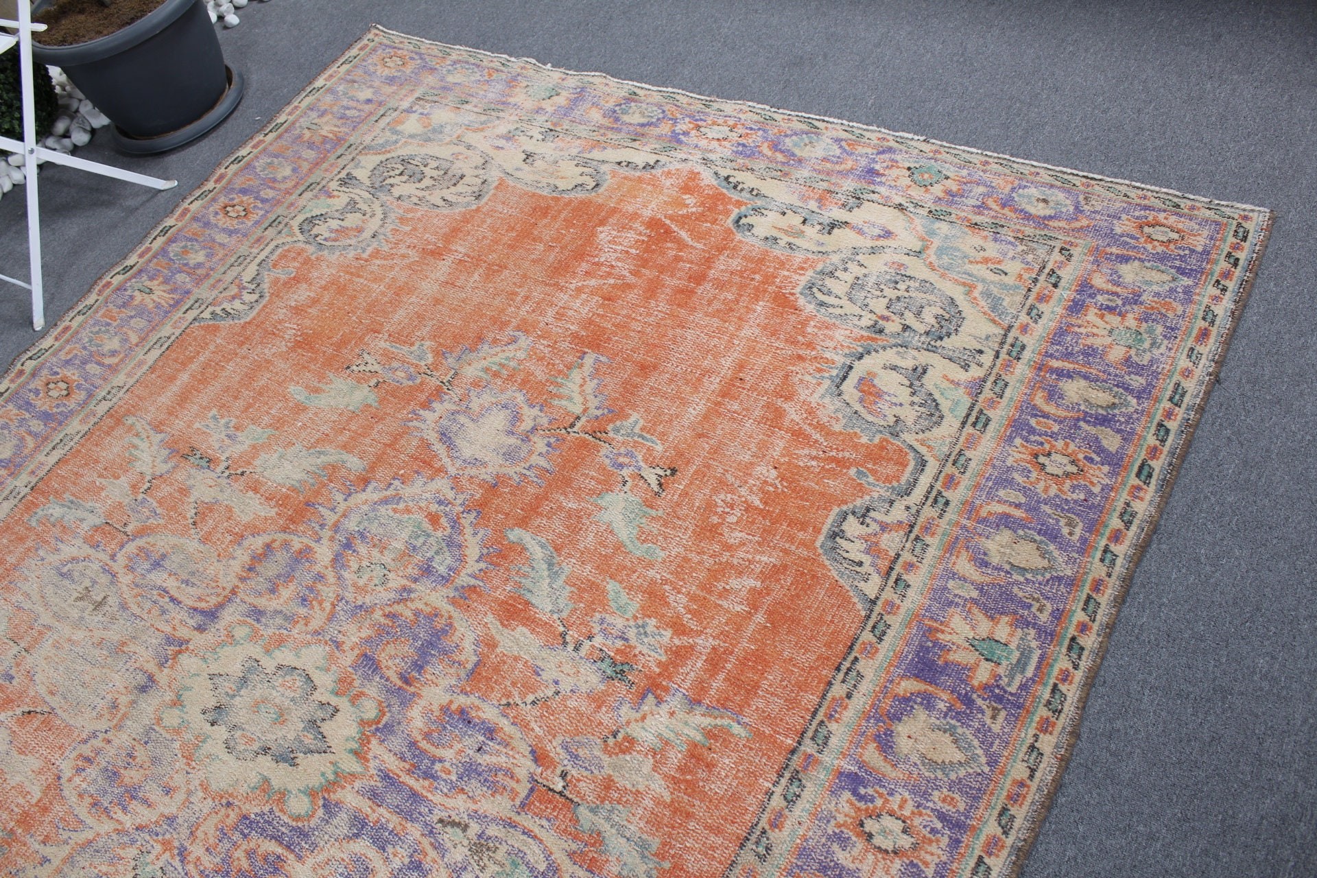 Living Room Rug, Eclectic Rug, Orange Kitchen Rugs, Kitchen Rug, Turkish Rugs, 6.4x9.4 ft Large Rugs, Bedroom Rugs, Wool Rug, Vintage Rug