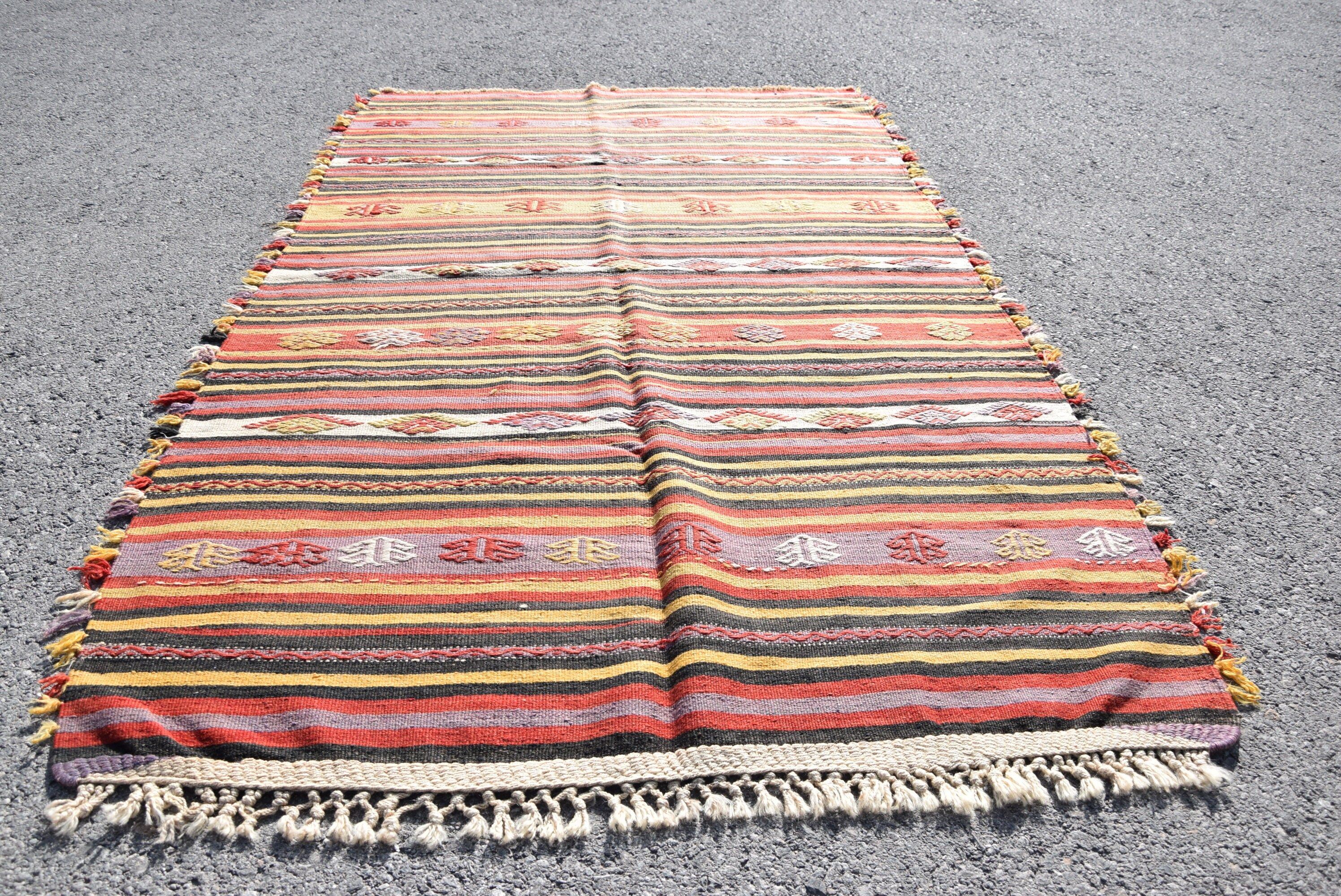 Turkish Rug, Red Moroccan Rugs, Wool Rugs, Vintage Rugs, Kilim, Antique Rug, Dining Room Rug, Pastel Rug, 3.9x6.6 ft Area Rug, Indoor Rug