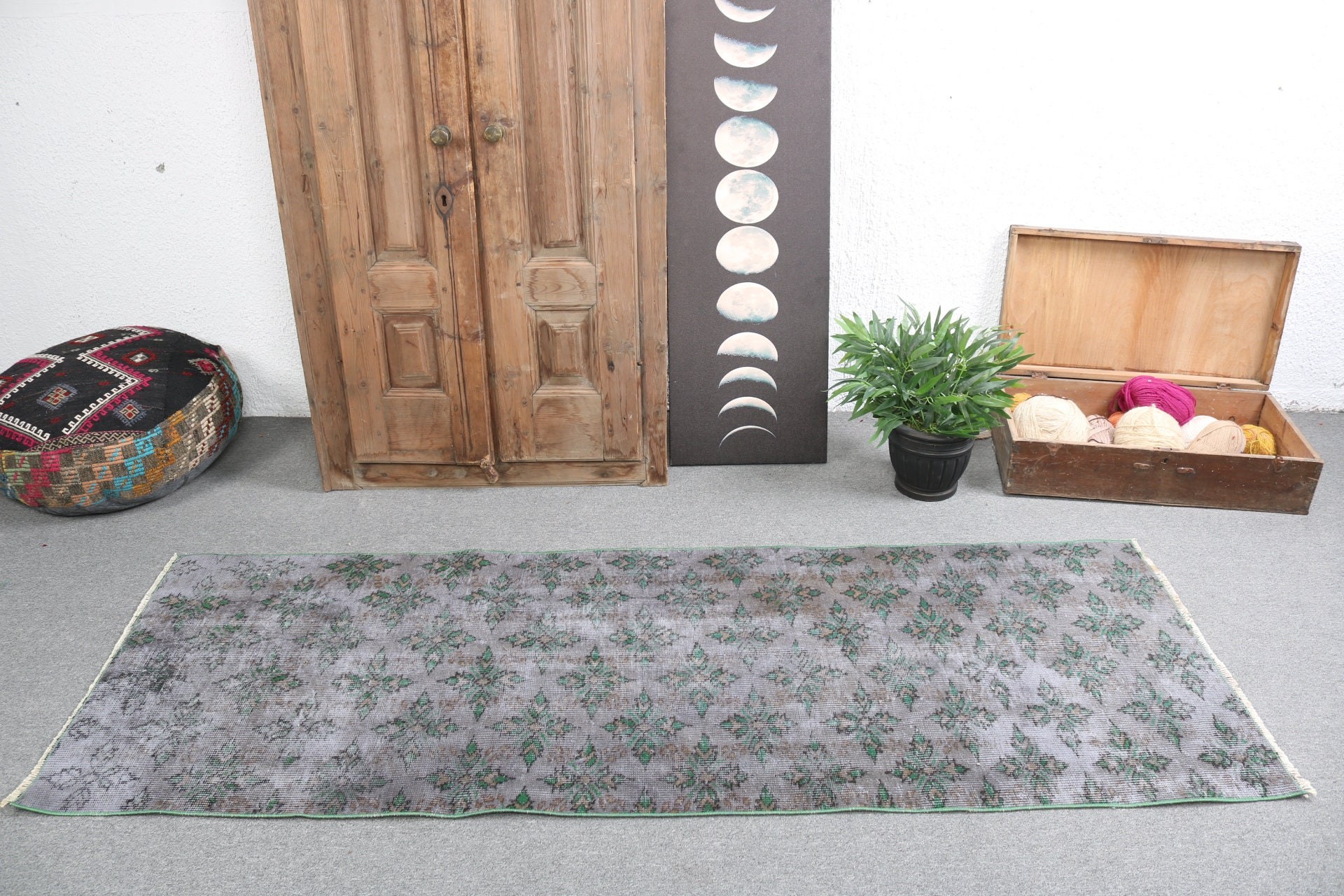 2.6x7.2 ft Runner Halıları, Koridor Halısı, Beni Ourain Runner Halısı, Türk Halısı, Vintage Halılar, Lüks Halı, Gri Soğuk Halılar, Anadolu Halıları